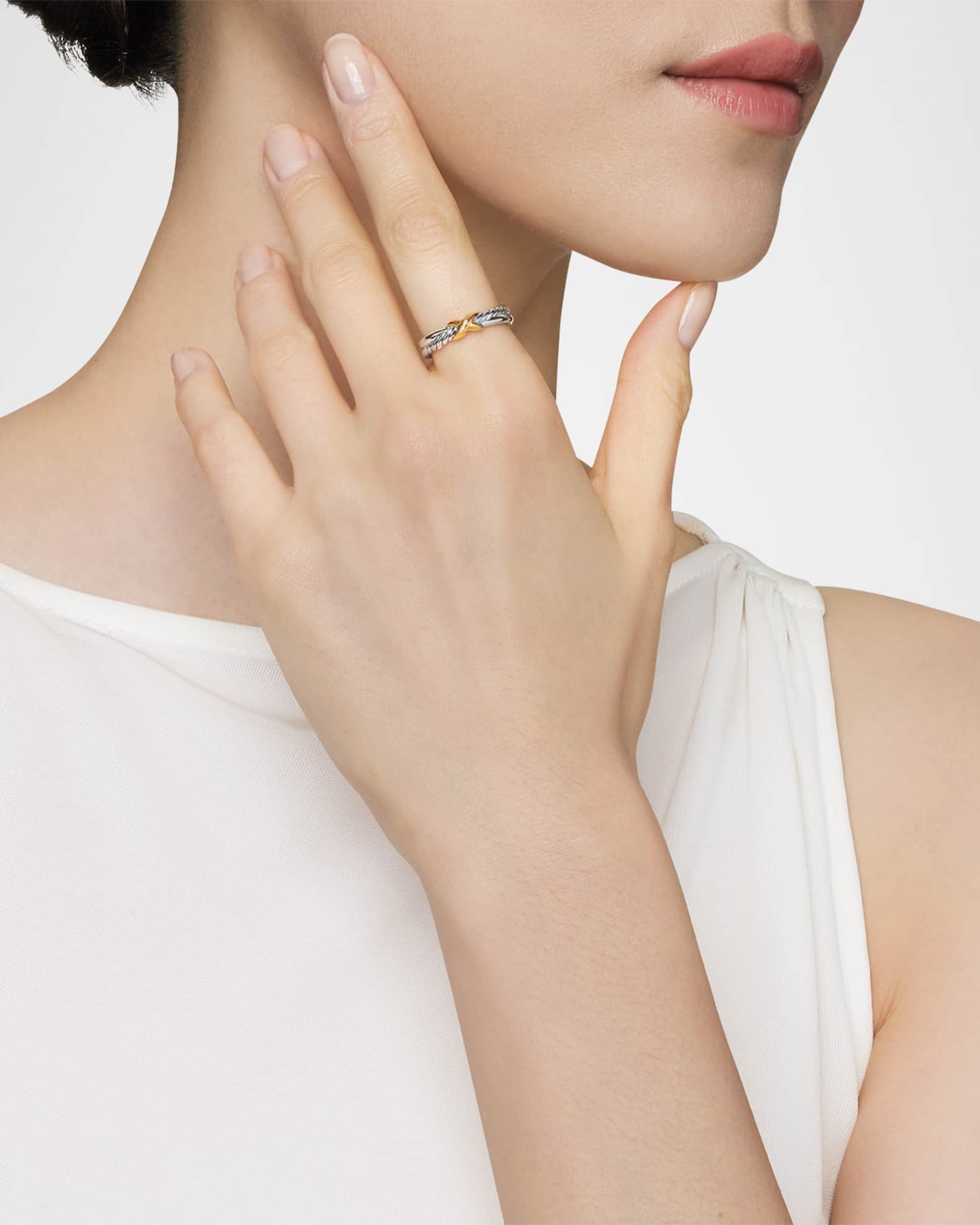Petite X Ring in Silver with 18K Gold, 4mm 1