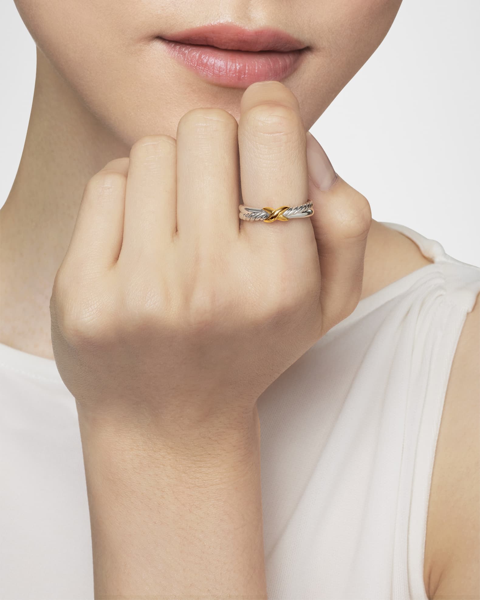 David Yurman Petite X Ring in Silver with 18K Gold, 4mm | Neiman