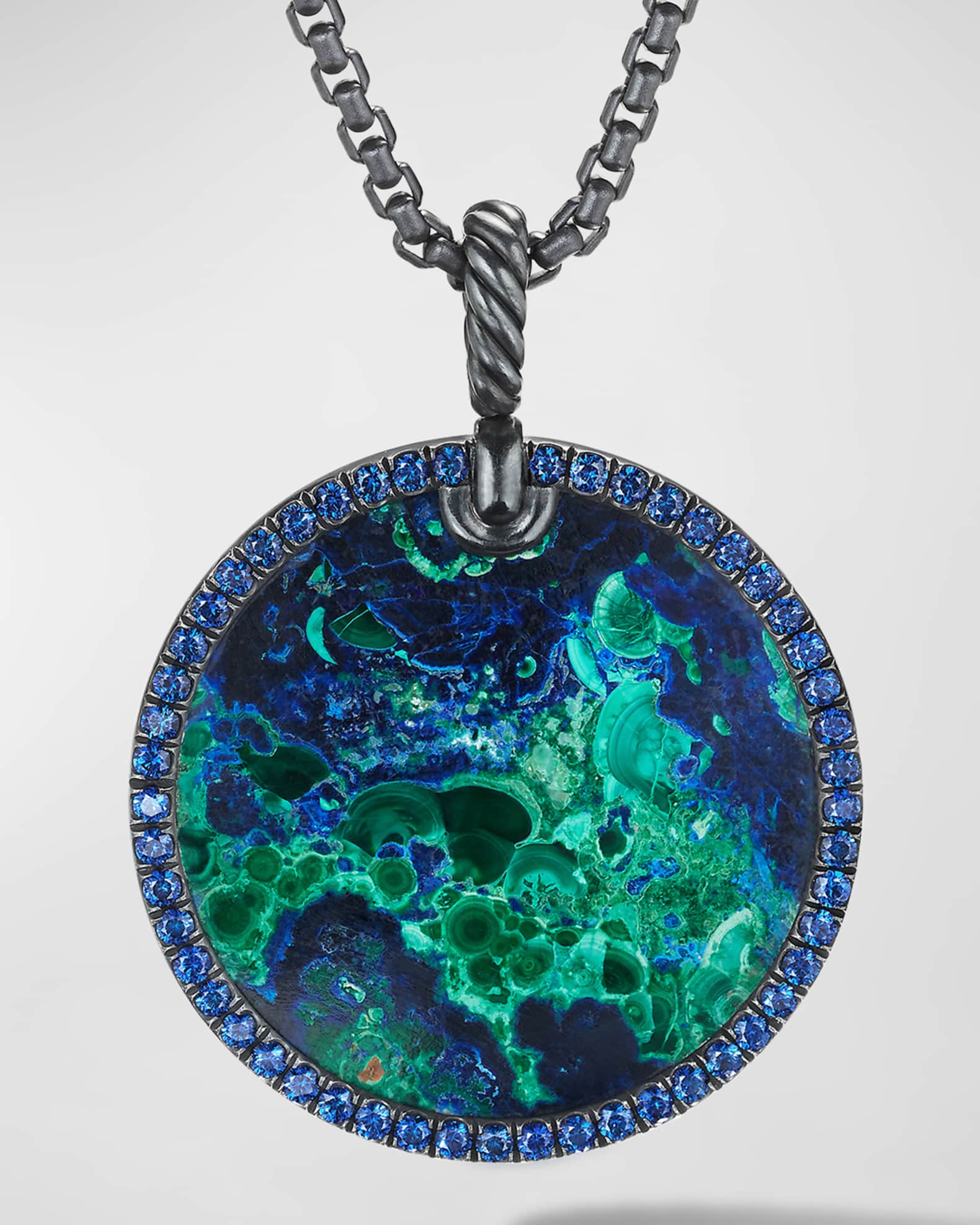 DY Elements Reversible Pendant with Gemstones in Blackened Silver, 32mm 0