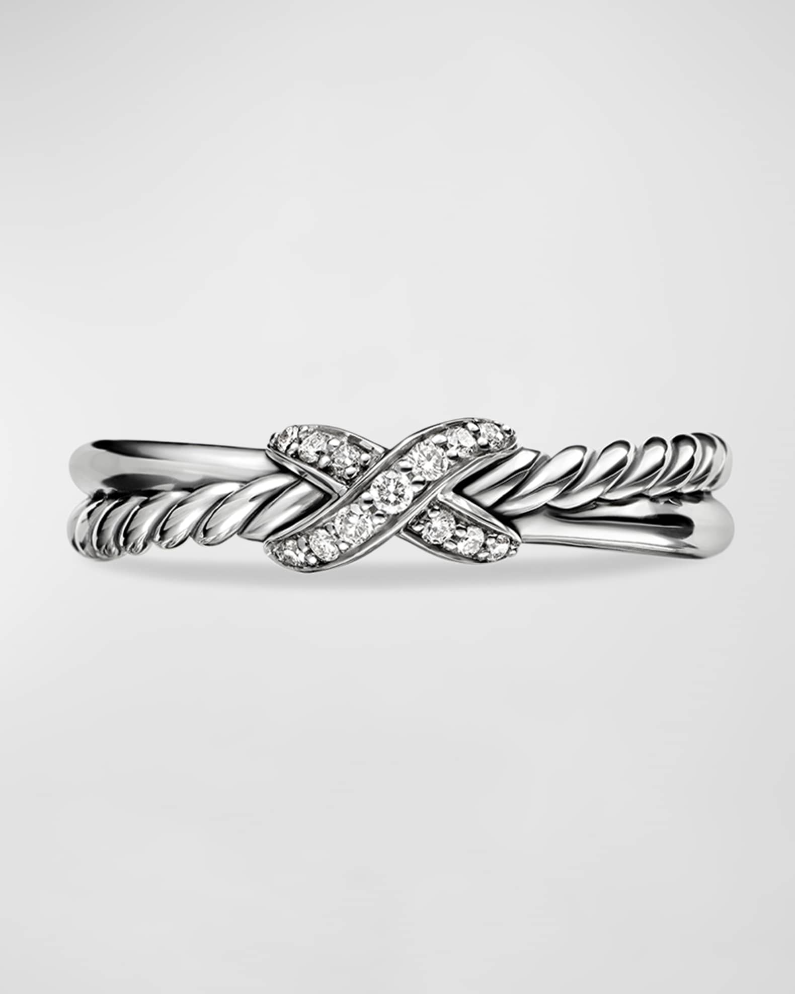 Petite X Ring with Pave Diamonds 0