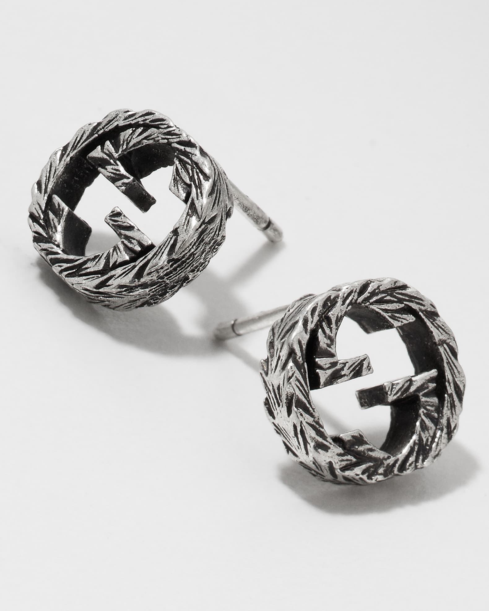 Gucci Interlocking G 10mm Stud Earrings in Aged Silver Neiman Marcus