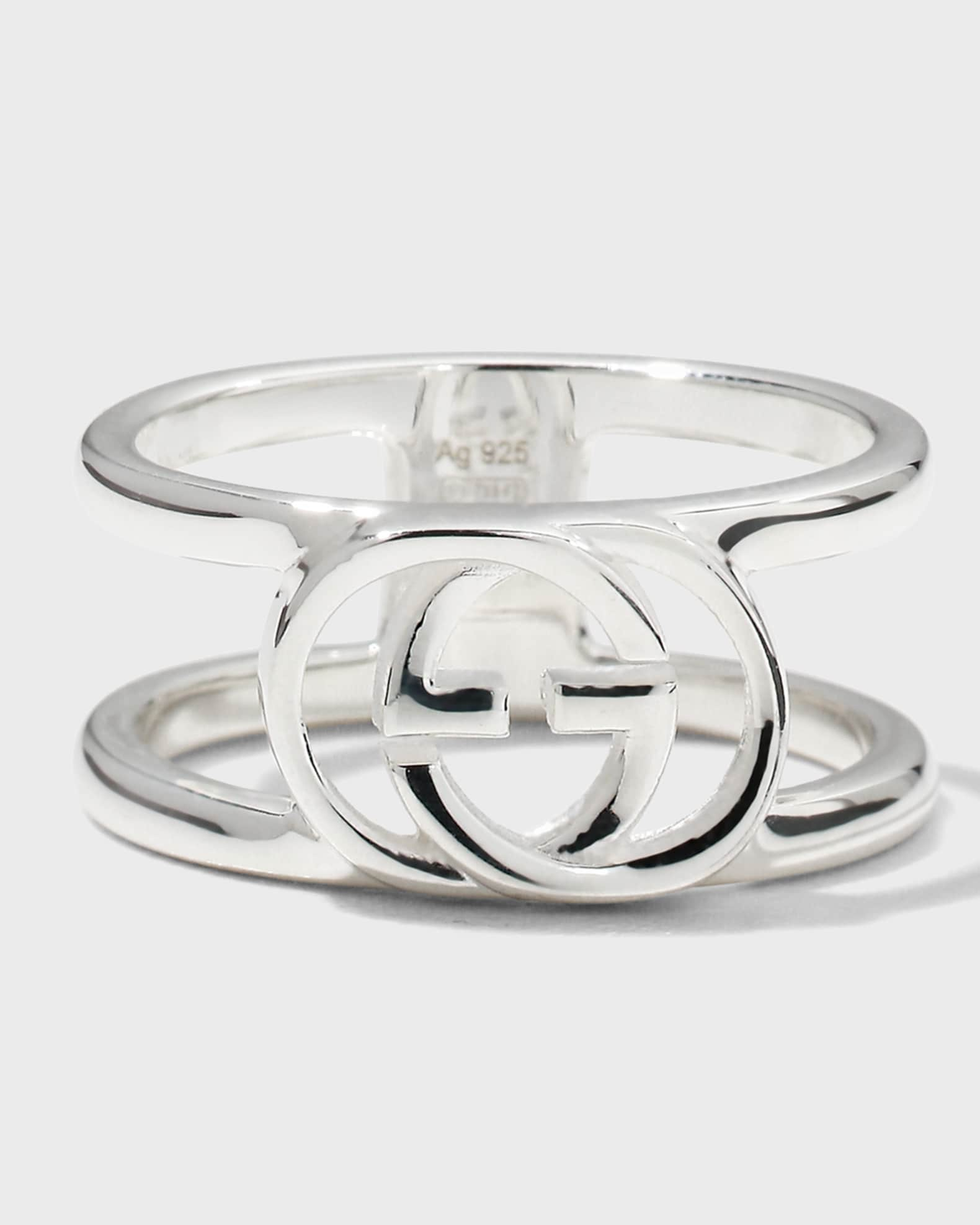 Interlocking G Sterling Silver Gourmette Ring (6.5)