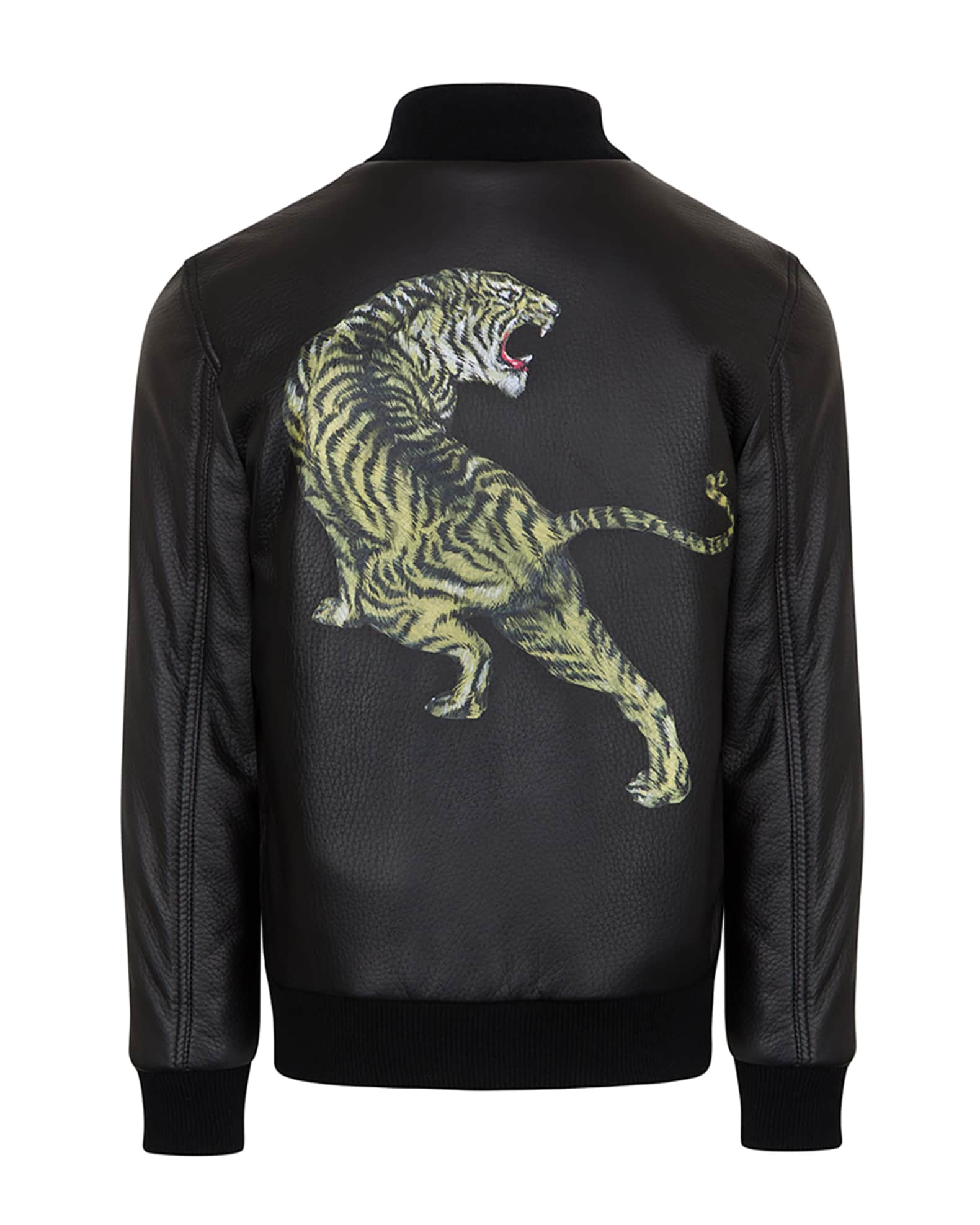 Stefano Ricci Boy's Tiger Embroidered Leather Bomber Jacket