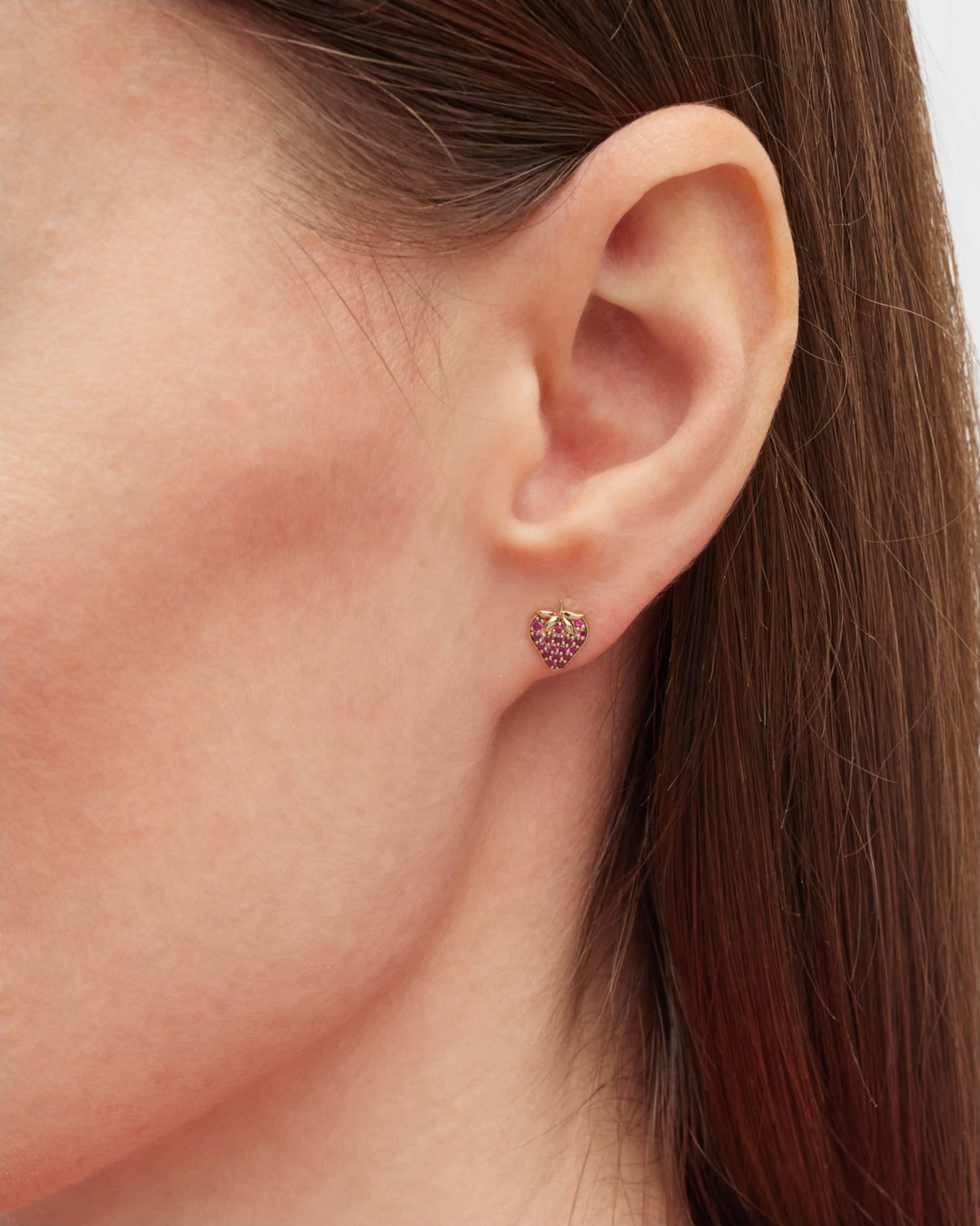14k Ruby Strawberry Stud Earring, Single 1