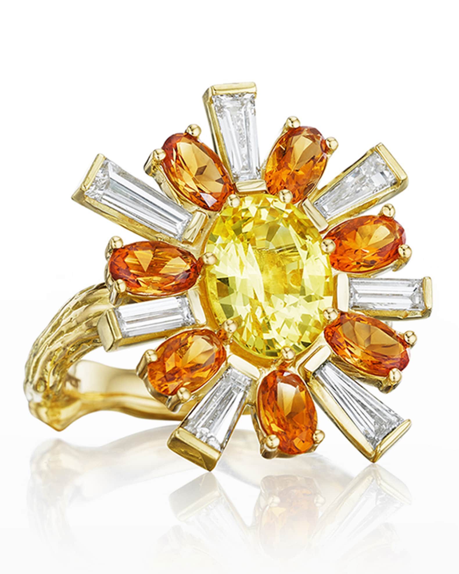 Wonderland 18k Sapphire, Citrine and Diamond Flower Ring, Size 7 1