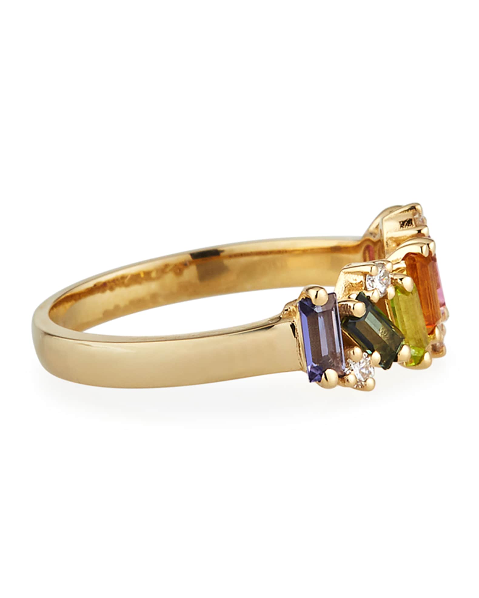 14K Yellow Gold Rainbow Ring w Diamonds Size 6