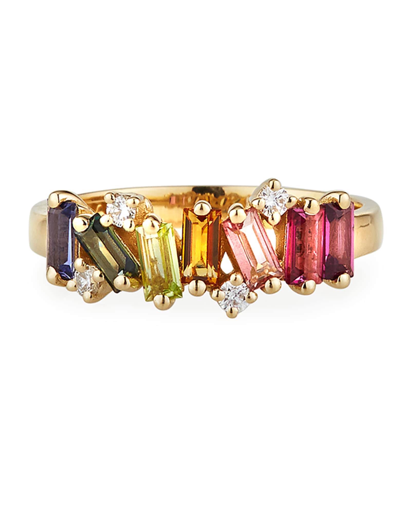 KALAN by Suzanne Kalan 14K Yellow Gold Rainbow Ring w/ Diamonds, Size 6 ...