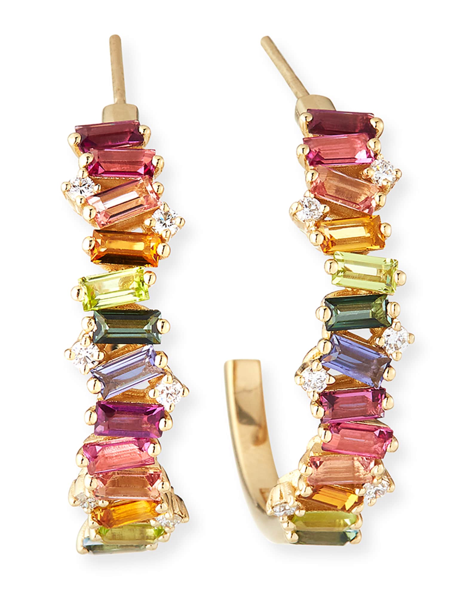 KALAN by Suzanne Kalan 14K Yellow Gold Rainbow Half Hoop Earrings w Diamonds Neiman Marcus