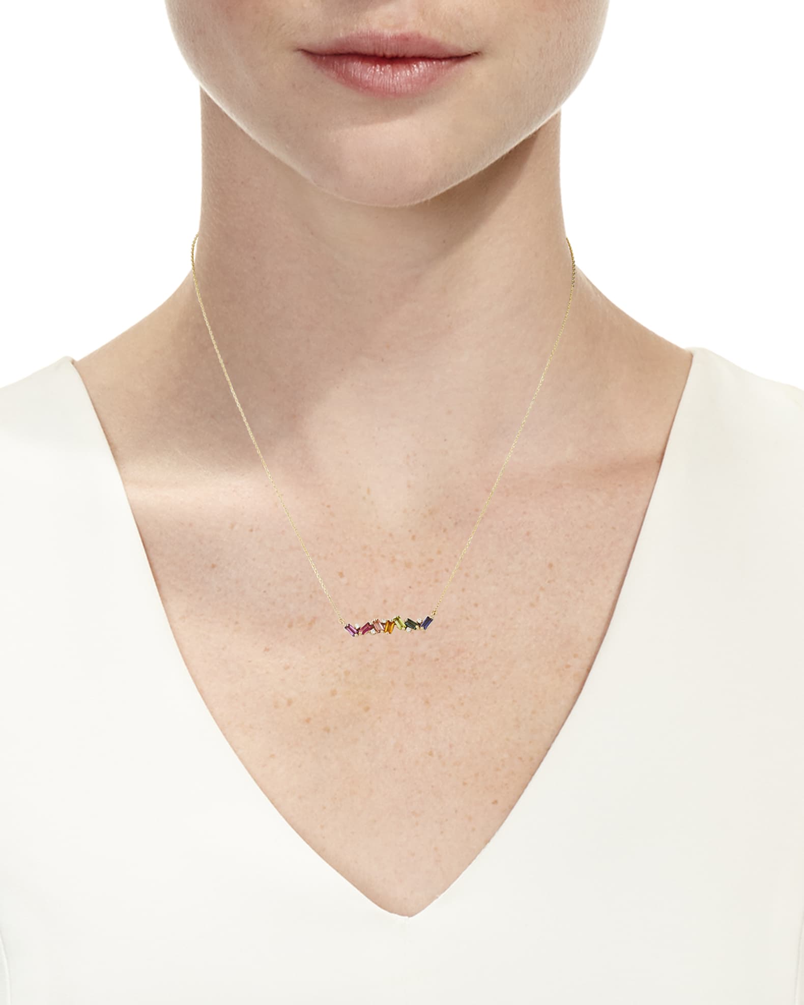 KALAN by Suzanne Kalan 14K Yellow Gold Rainbow Zigzag Bar Necklace with Diamonds Neiman Marcus