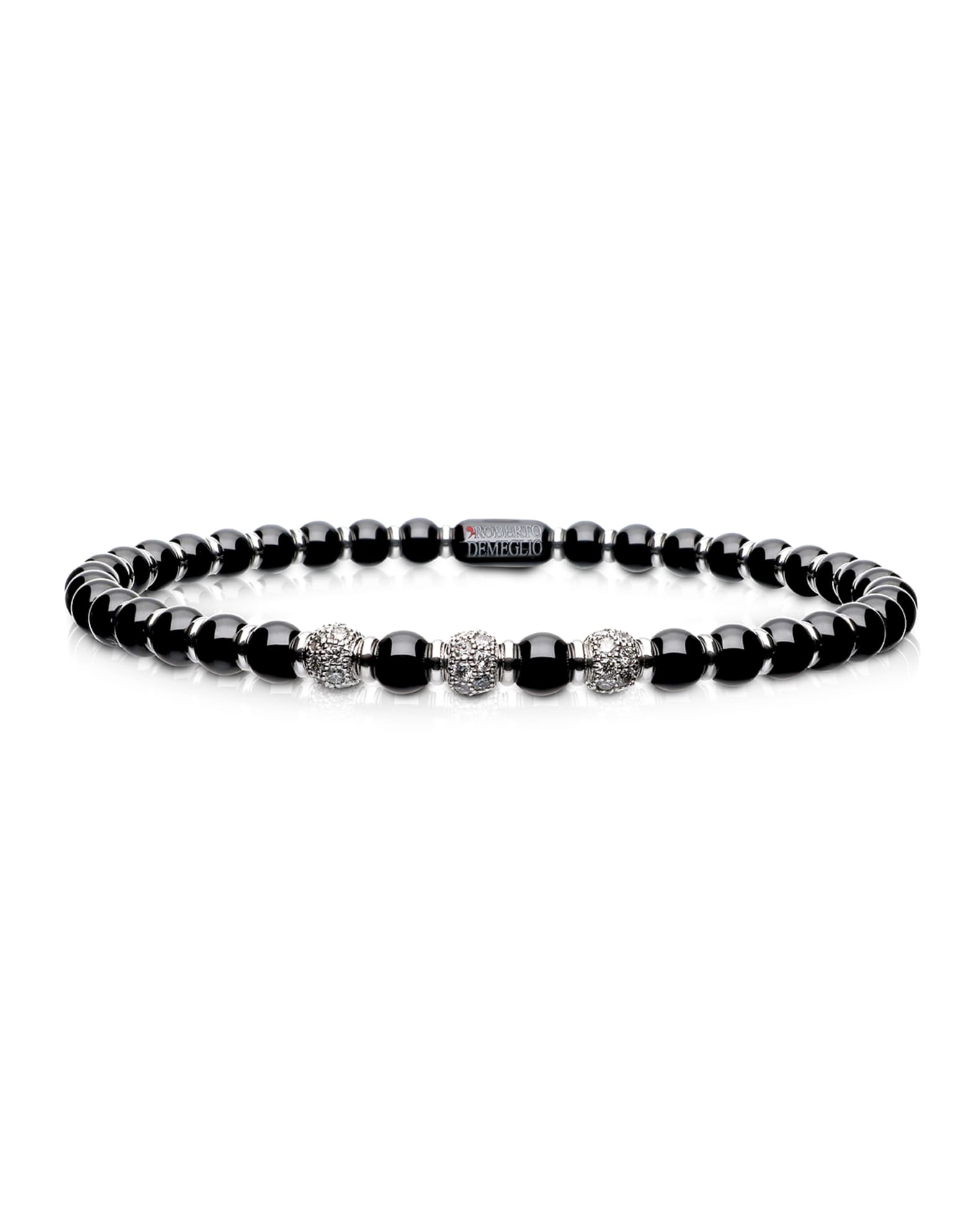 Roberto Demeglio Sfera Ceramic and 18K White Gold Diamond 3-Bead Stretch Bracelet, Black