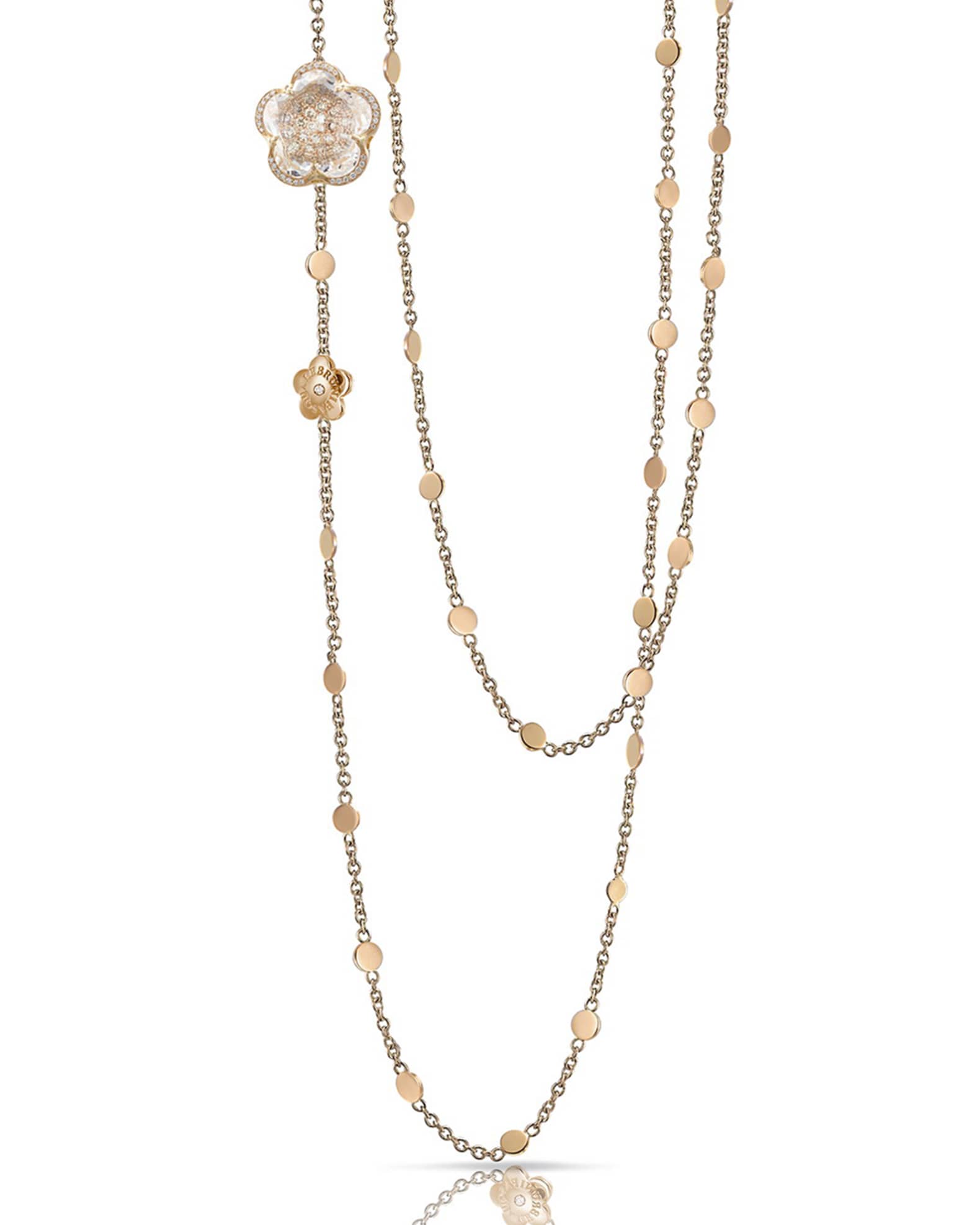 18k Rose Gold Rock Crystal Flower Necklace with Diamonds, 40"L 0