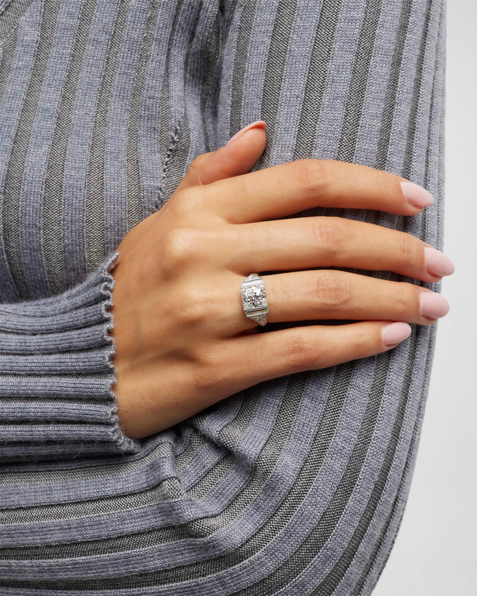 Platinum Diamond Art Deco Filigree Ring, Size 6.5 1
