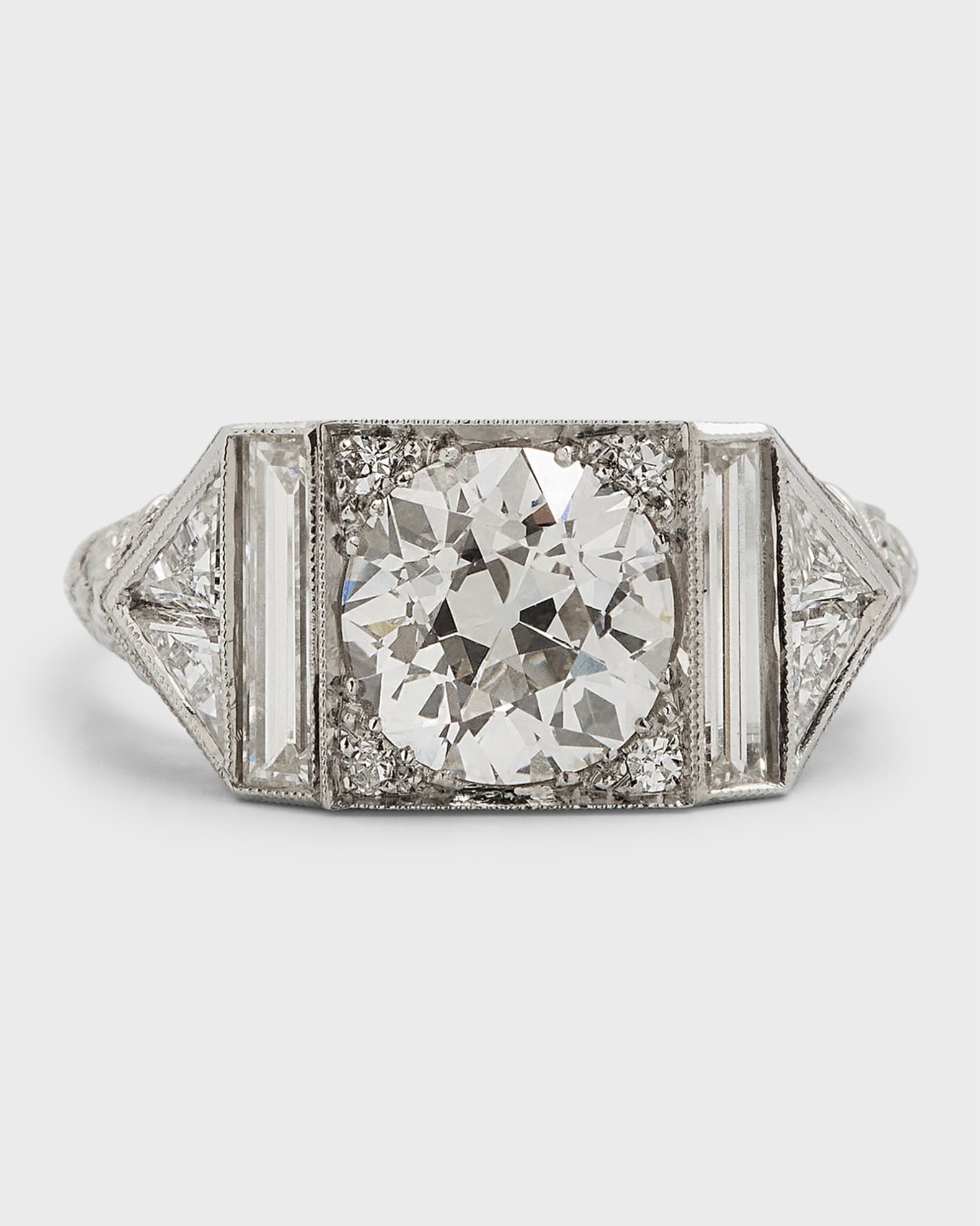 Platinum Diamond Art Deco Filigree Ring, Size 6.5 0