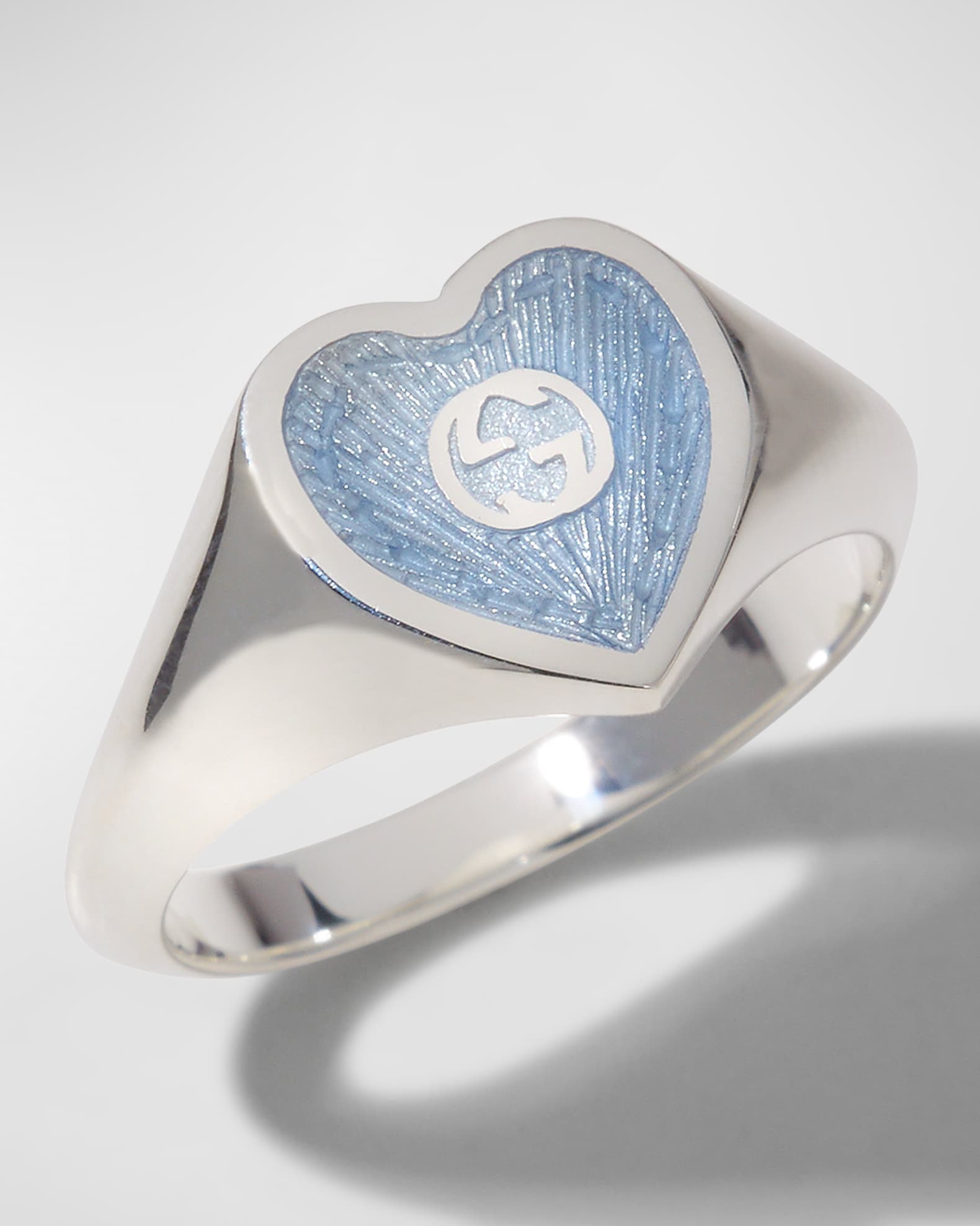 Gucci Sterling Silver Interlocking G Heart Enamel Ring | Neiman Marcus
