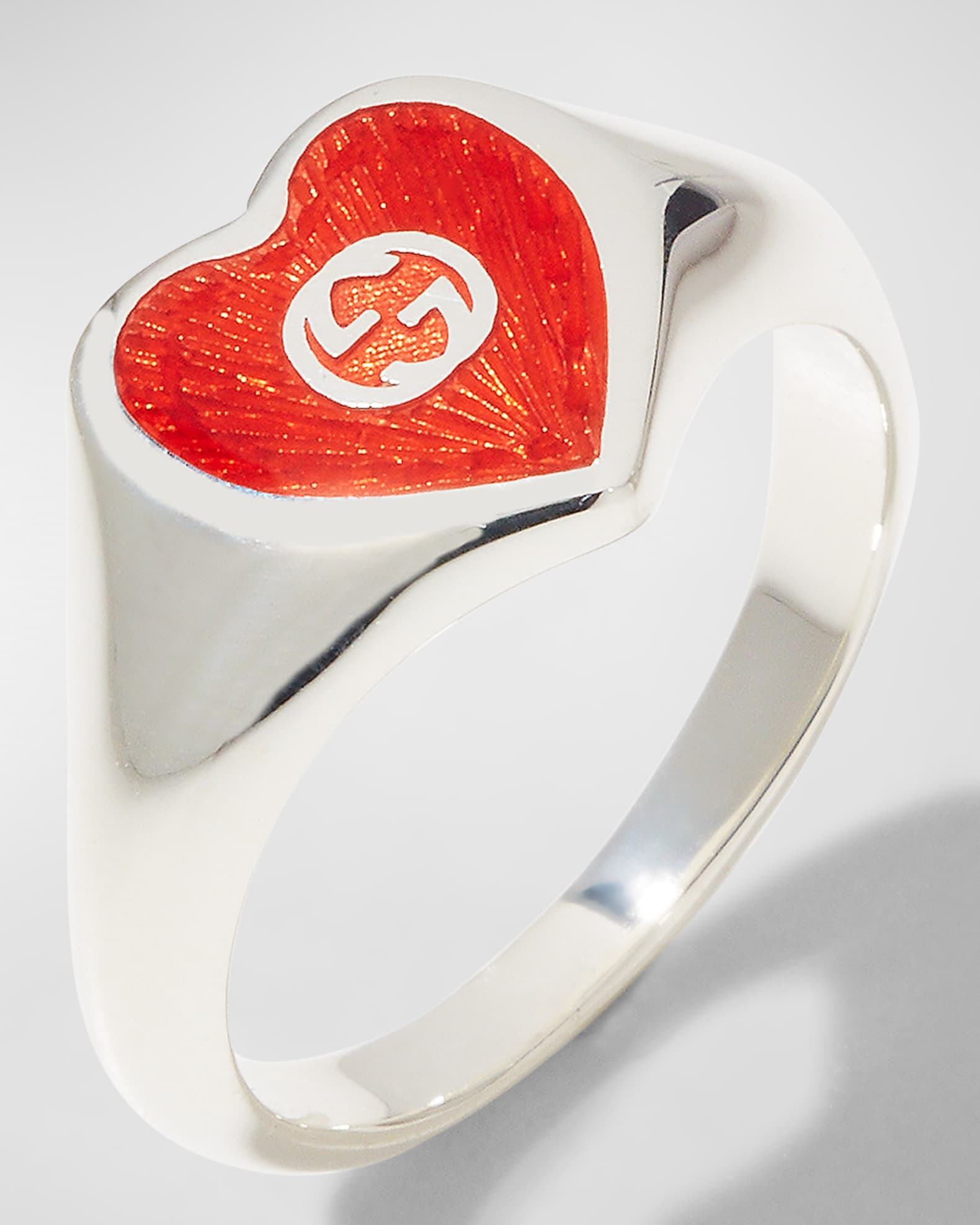 【海外輸入】 Interlocking Silver Sterling Gucci G Ring Enamel Heart その他