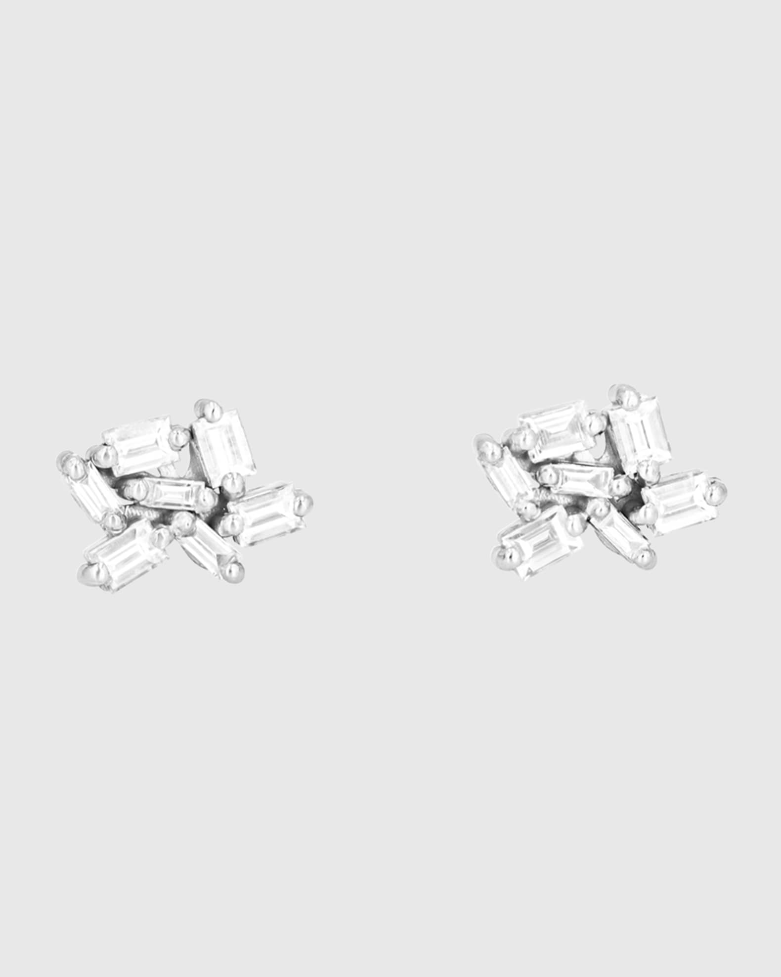 Suzanne Kalan Small White Baguette Diamond Cluster Earrings in 18K Gold Neiman Marcus