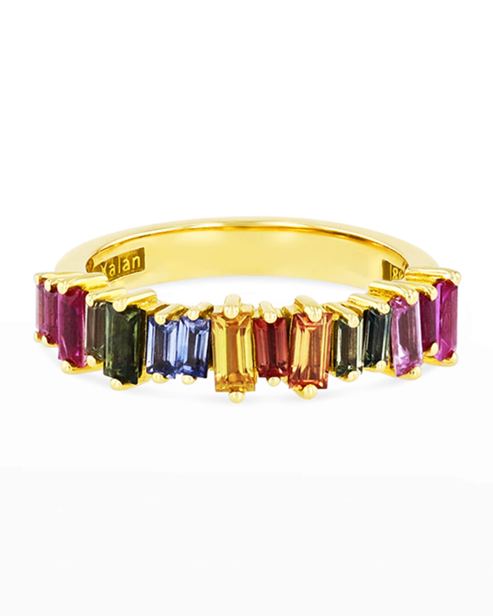 18k Rainbow Sapphire Baguette Half Band Ring Size 4 8