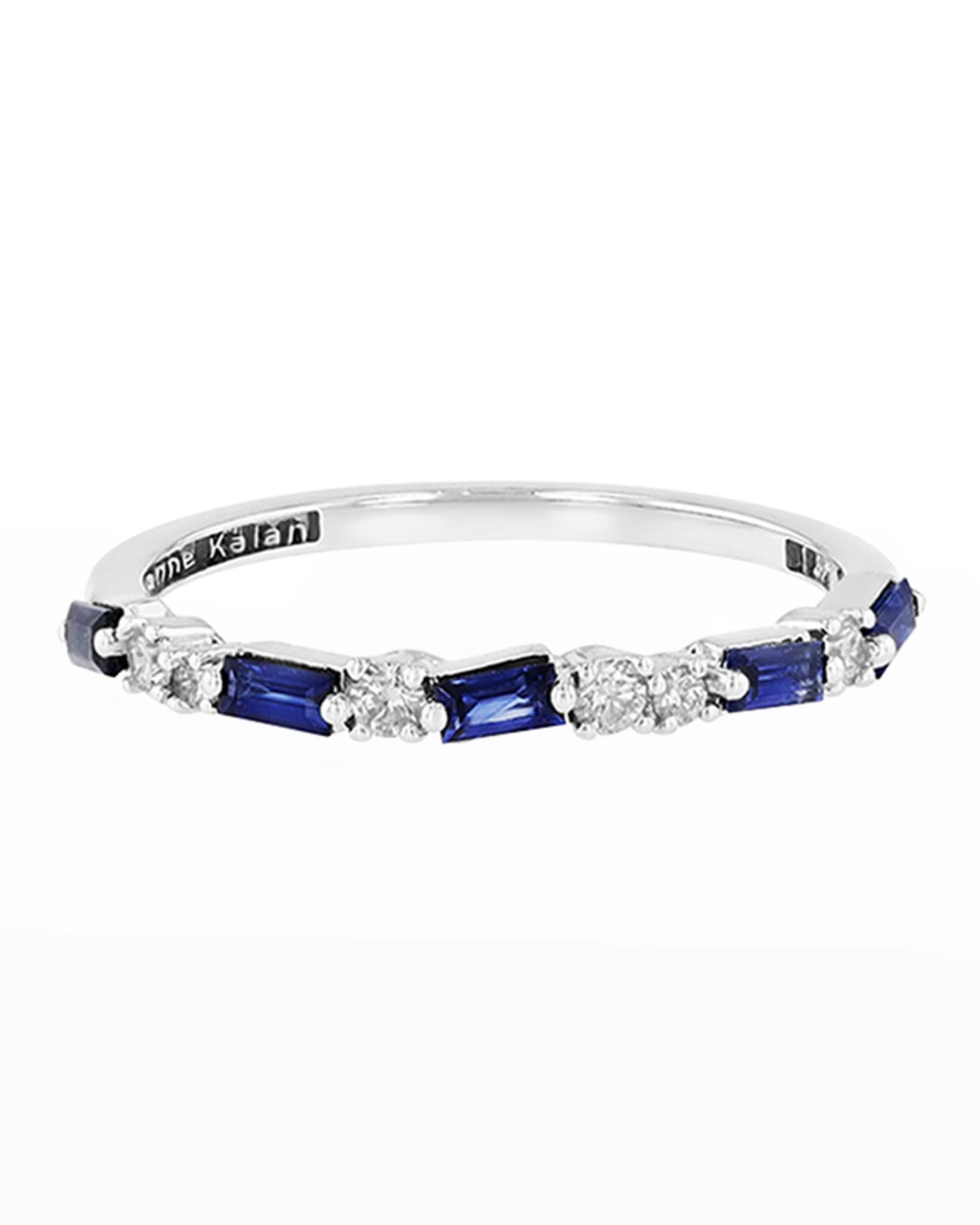18 Dark Blue Sapphire and Diamond Thin Mix Half Band Ring Size 4 8