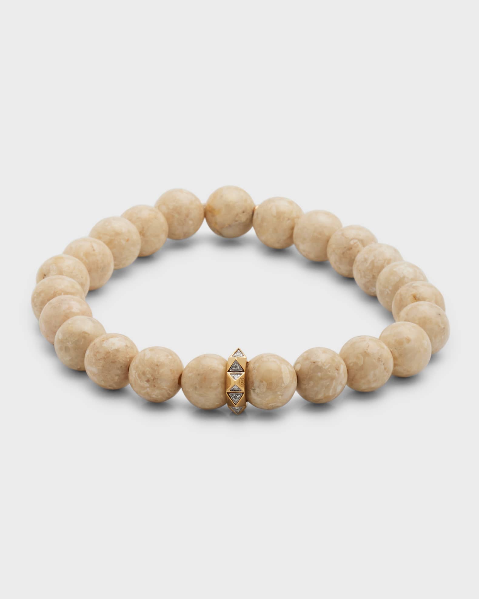 8mm Cream Jasper Spike Spacer Stretch Bracelet 0