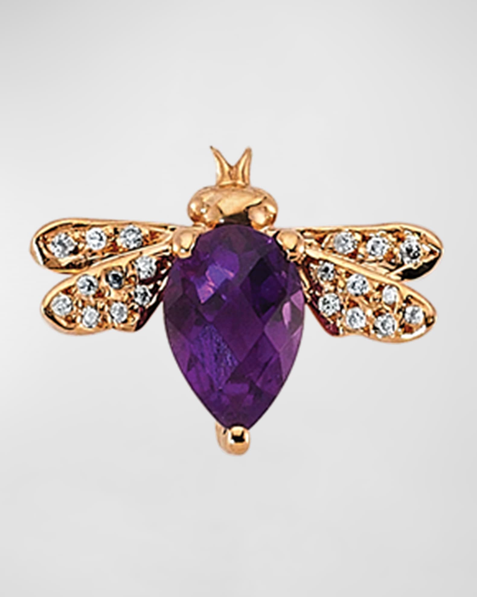 14k Rose Gold Amethyst and Diamond Bee Stud Earring, Single 0