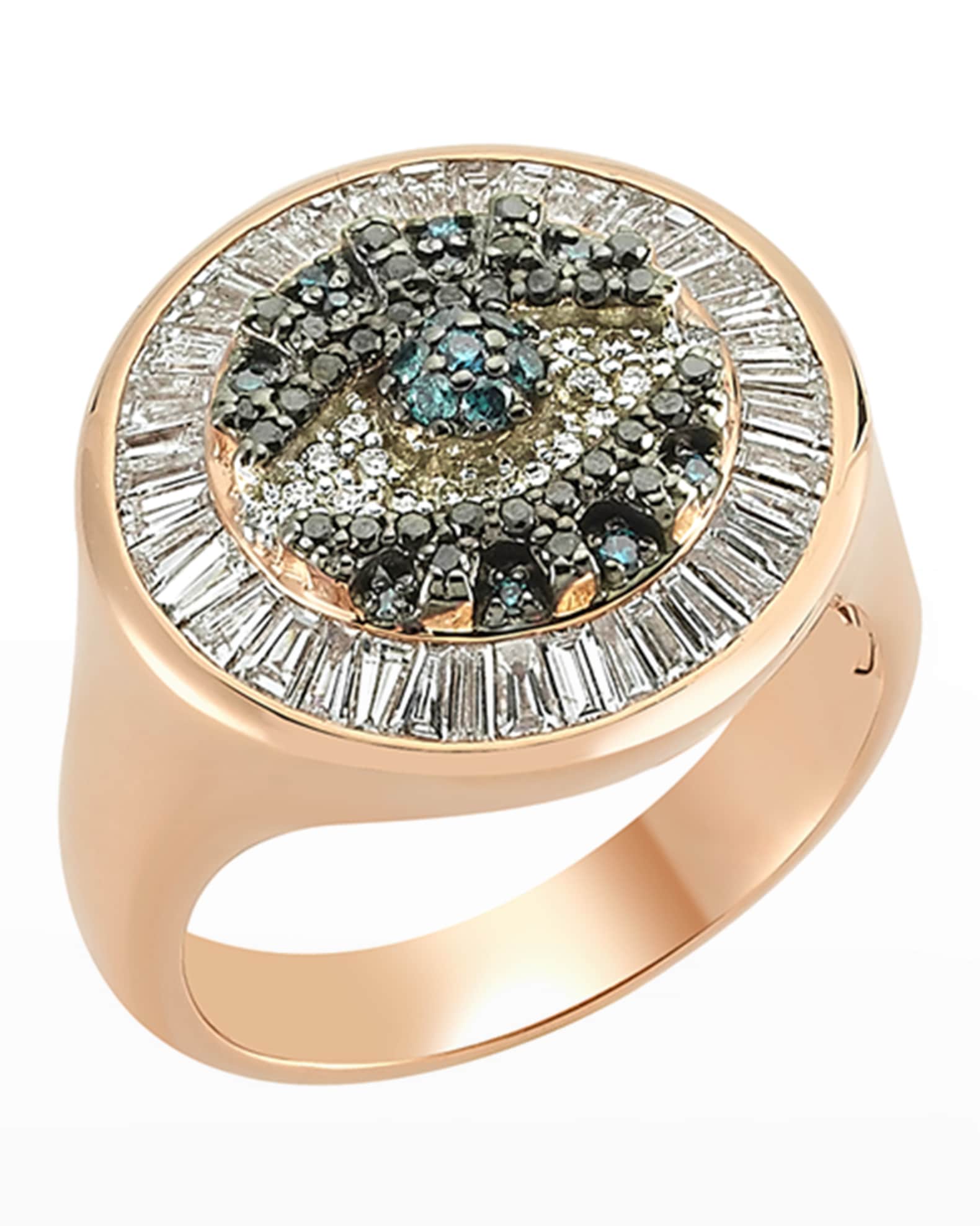 14k Rose Gold Eye Light Diamond Round and Baguette Ring 0