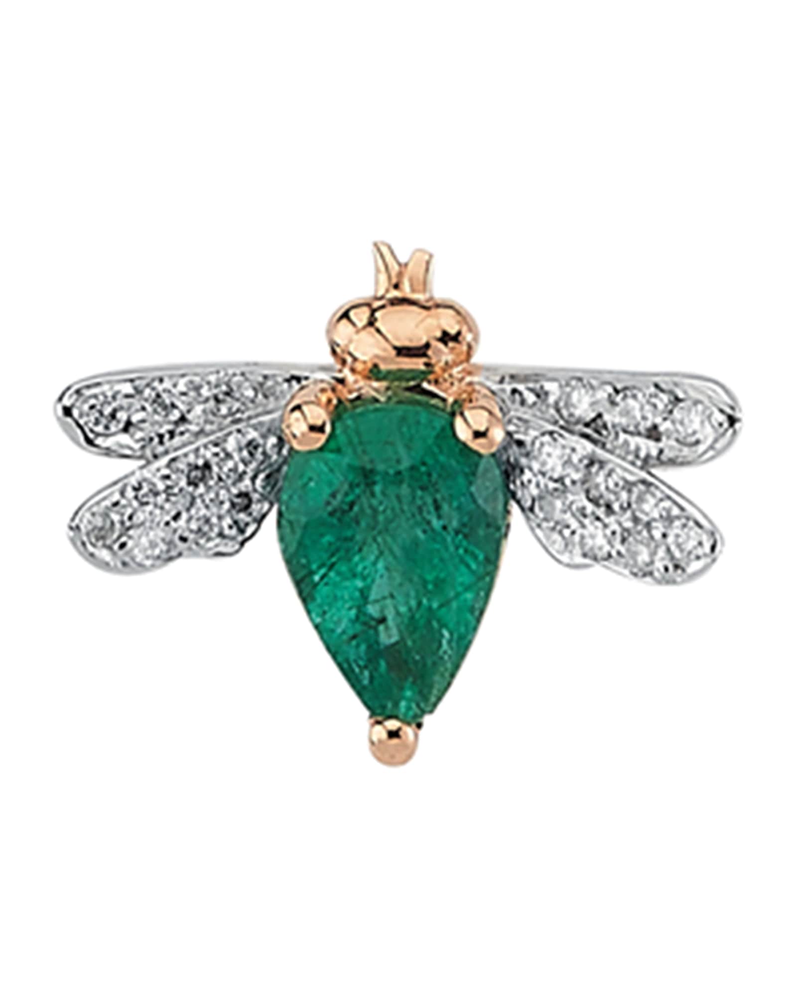14k Rose Gold Emerald and Diamond Honey Bee Stud Earring, Single 0