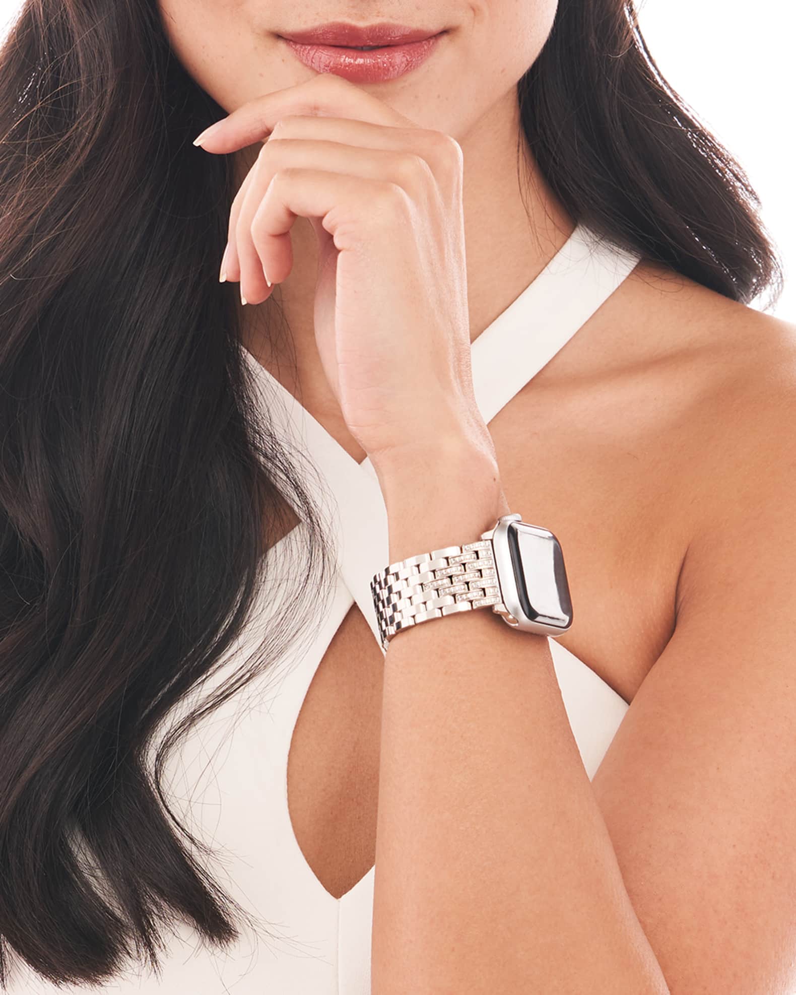 MICHELE 7 Link Stainless Steel Diamond Bracelet for Apple Watch Neiman Marcus