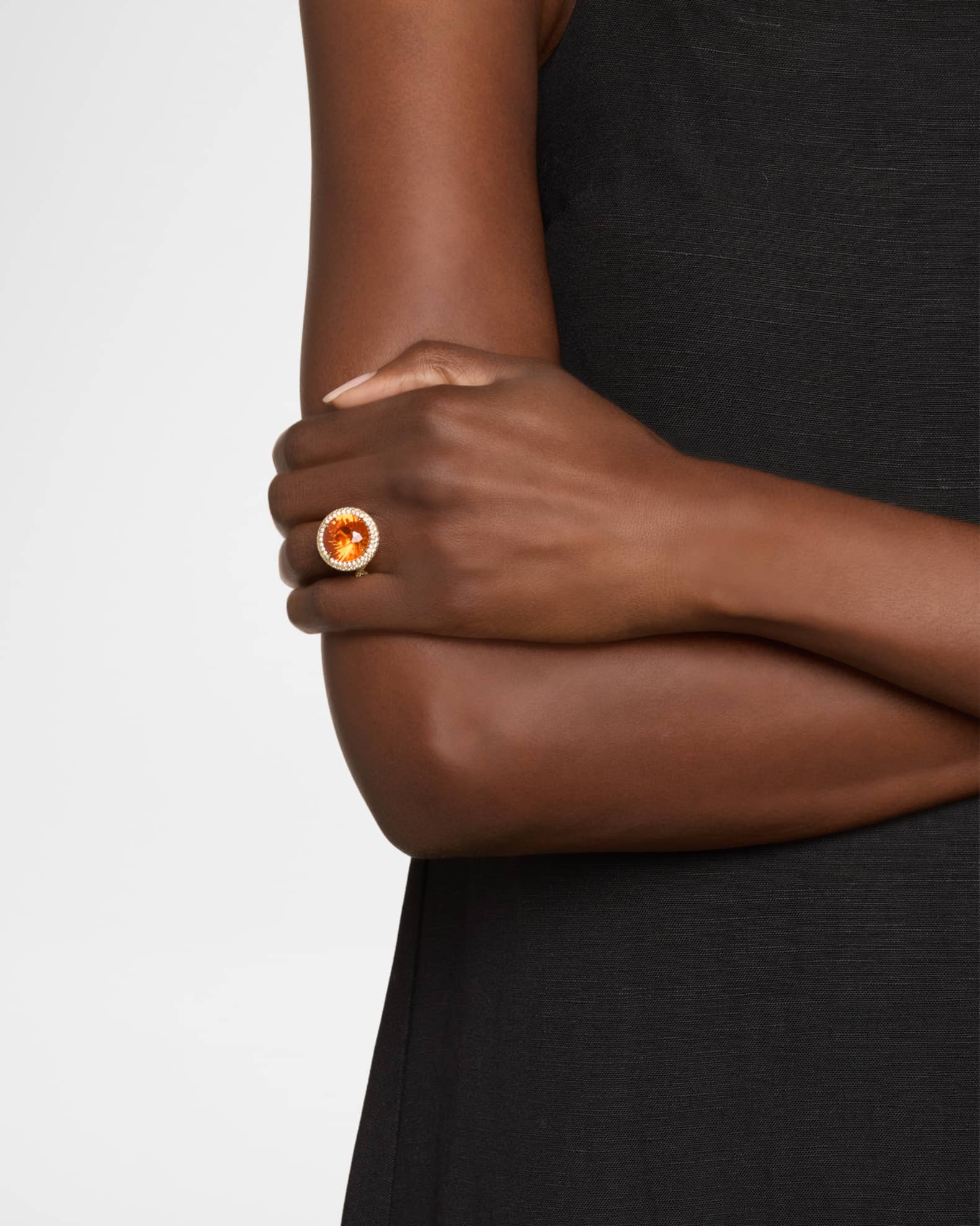 18K Yellow Gold Diamond and Fire Orange Opal Statement Ring 1