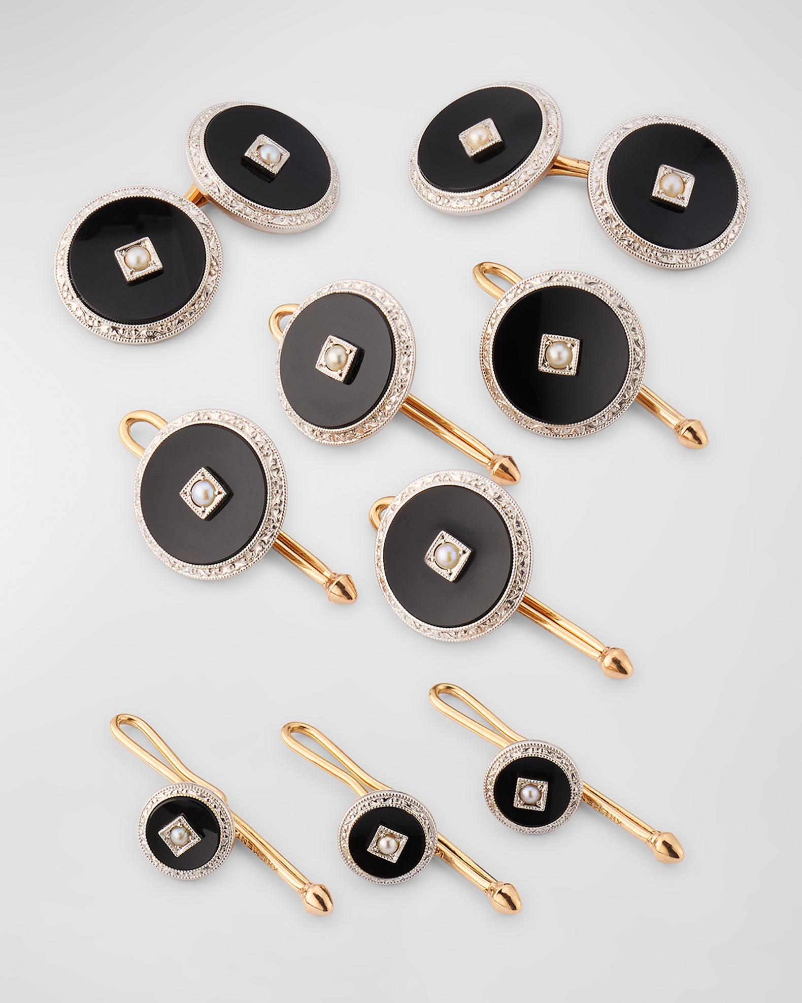 David Donahue Men's Black Onyx Cuff Links And Stud Set - Silver Tone With Onyx Stone, Formal Wear Accessories - View #2