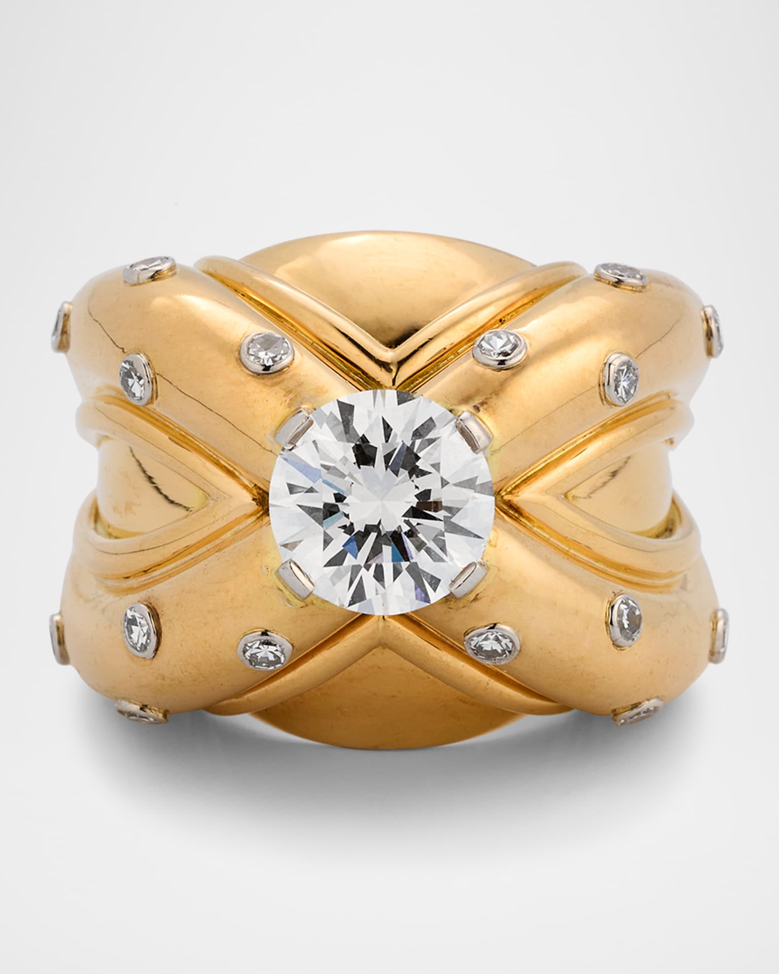 Estate 18K Yellow Gold French Diamond Dome Statement Ring, Size 6 0