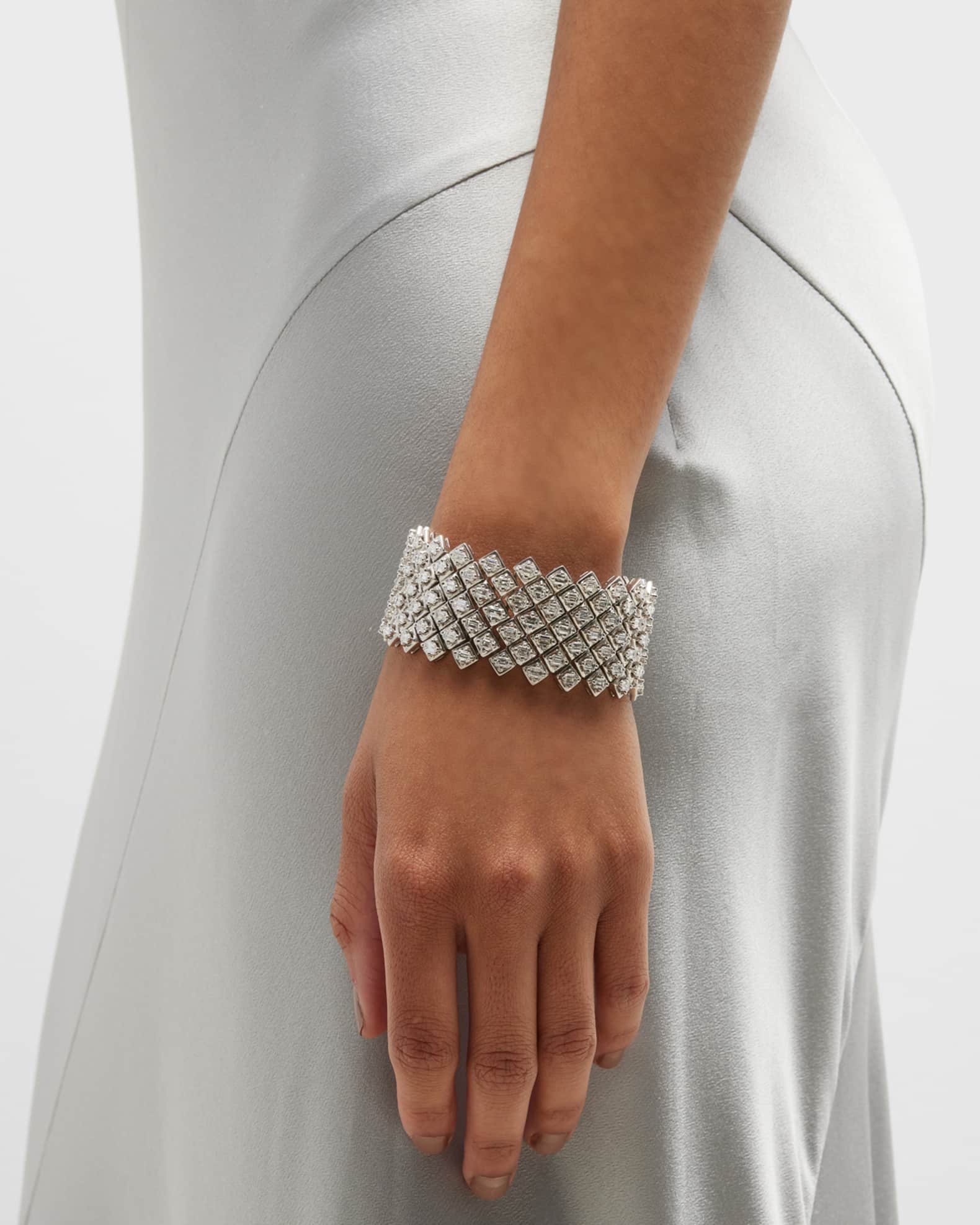 Estate Rhodium-Plated 18K Gold Emerald-Cut Diamond Wide Bracelet 1