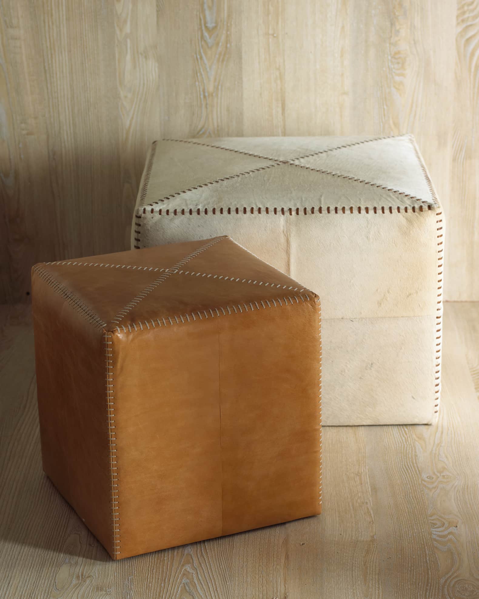 Small Buff Leather Ottoman 1