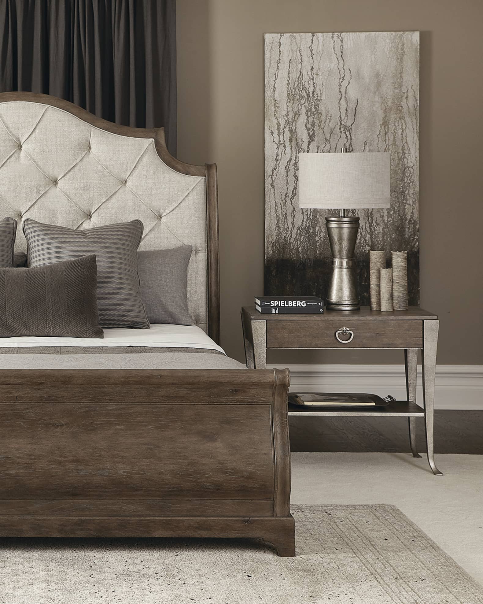 Rustic Patina Button Tufted Sleigh Bedroom Furniture Collection