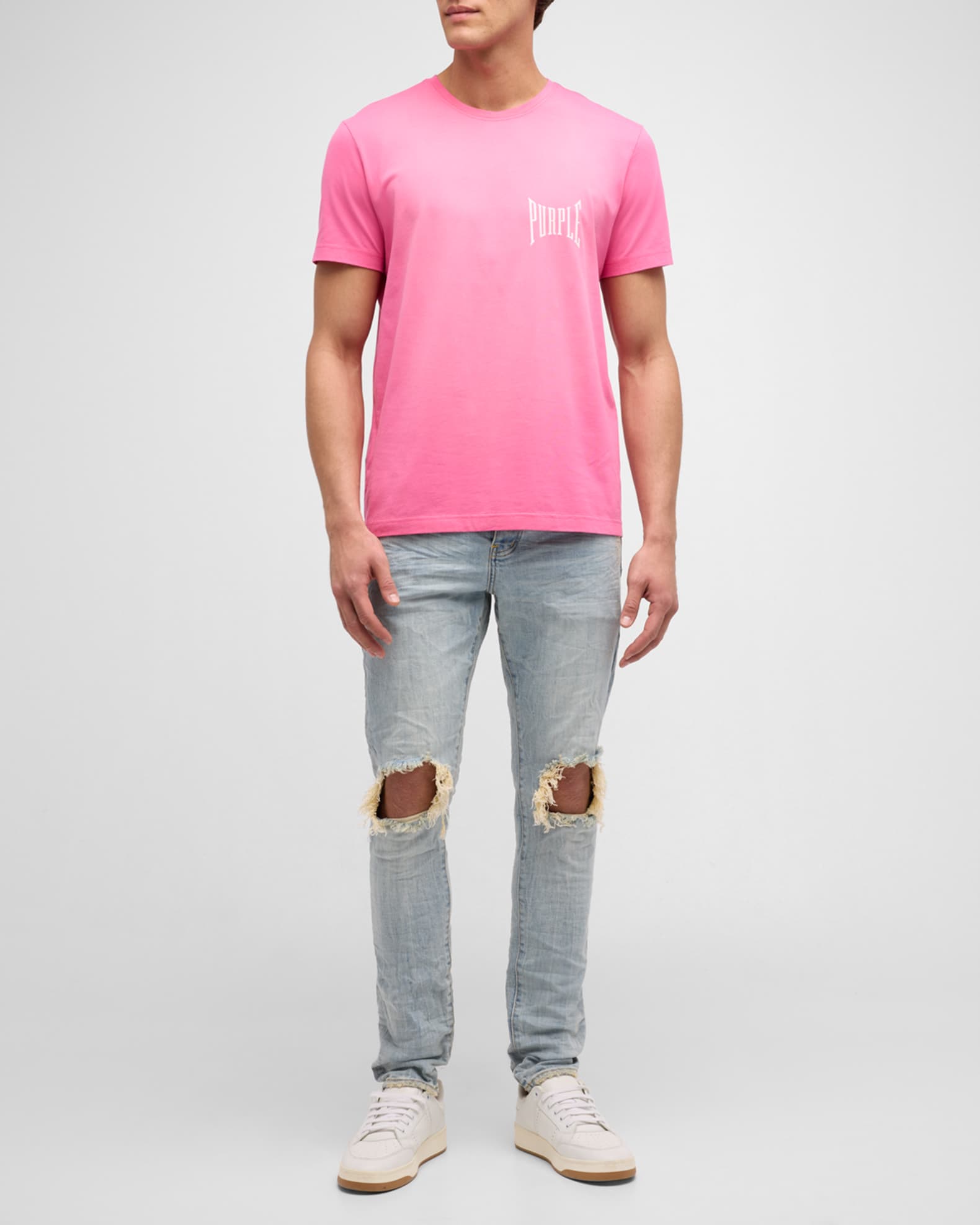 Men's Distressed Light-Wash Skinny Denim Jeans