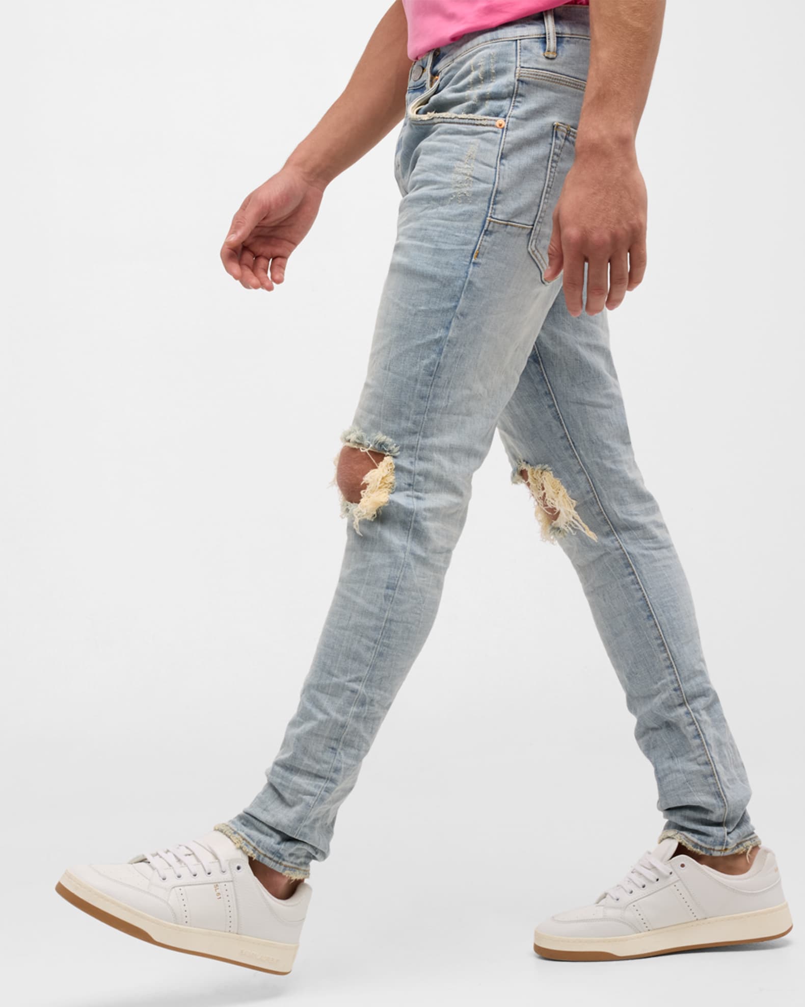 Men's Distressed Light-Wash Skinny Denim Jeans