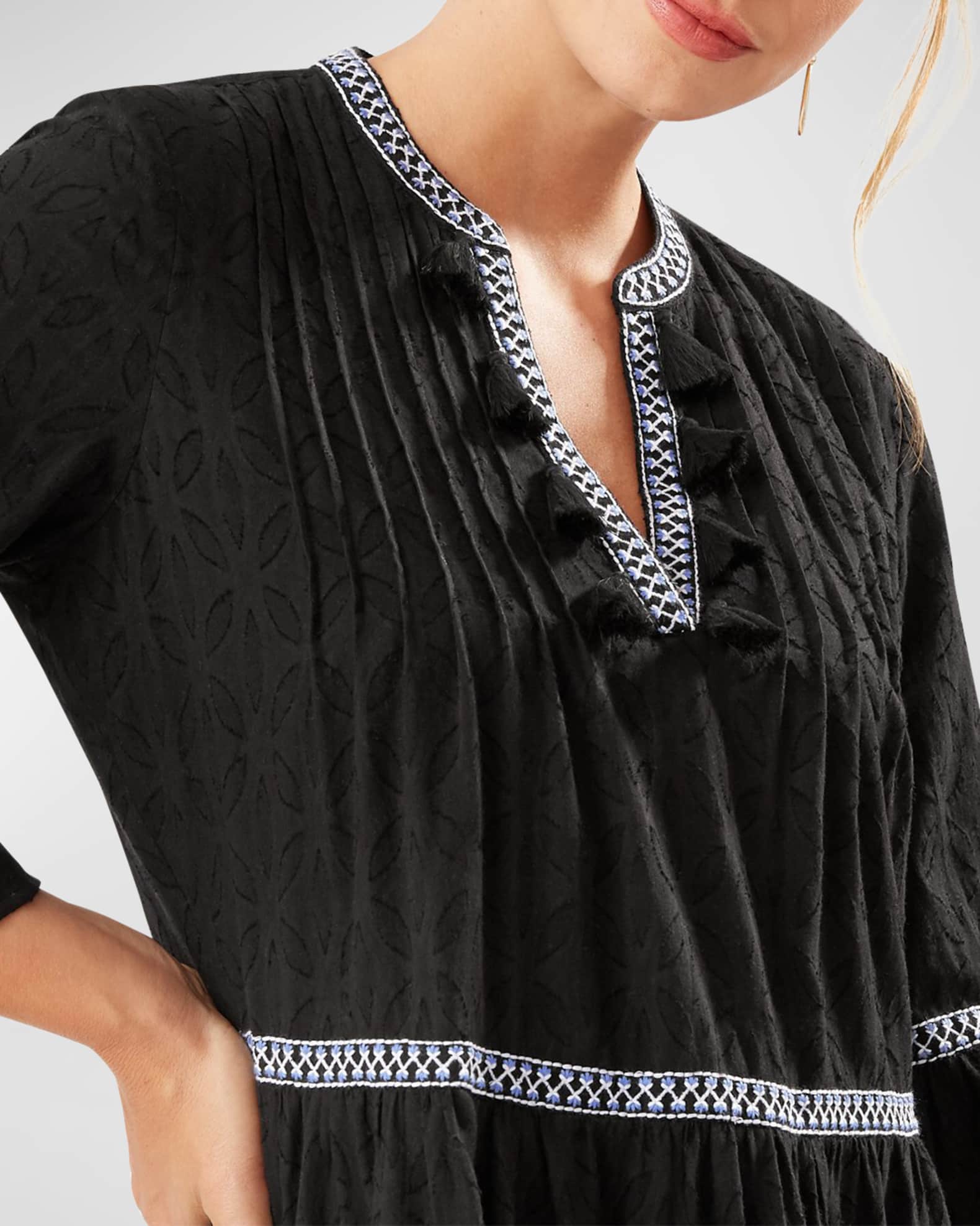 Tommy Bahama Cotton Clip Embroidered Tier Dress Black S