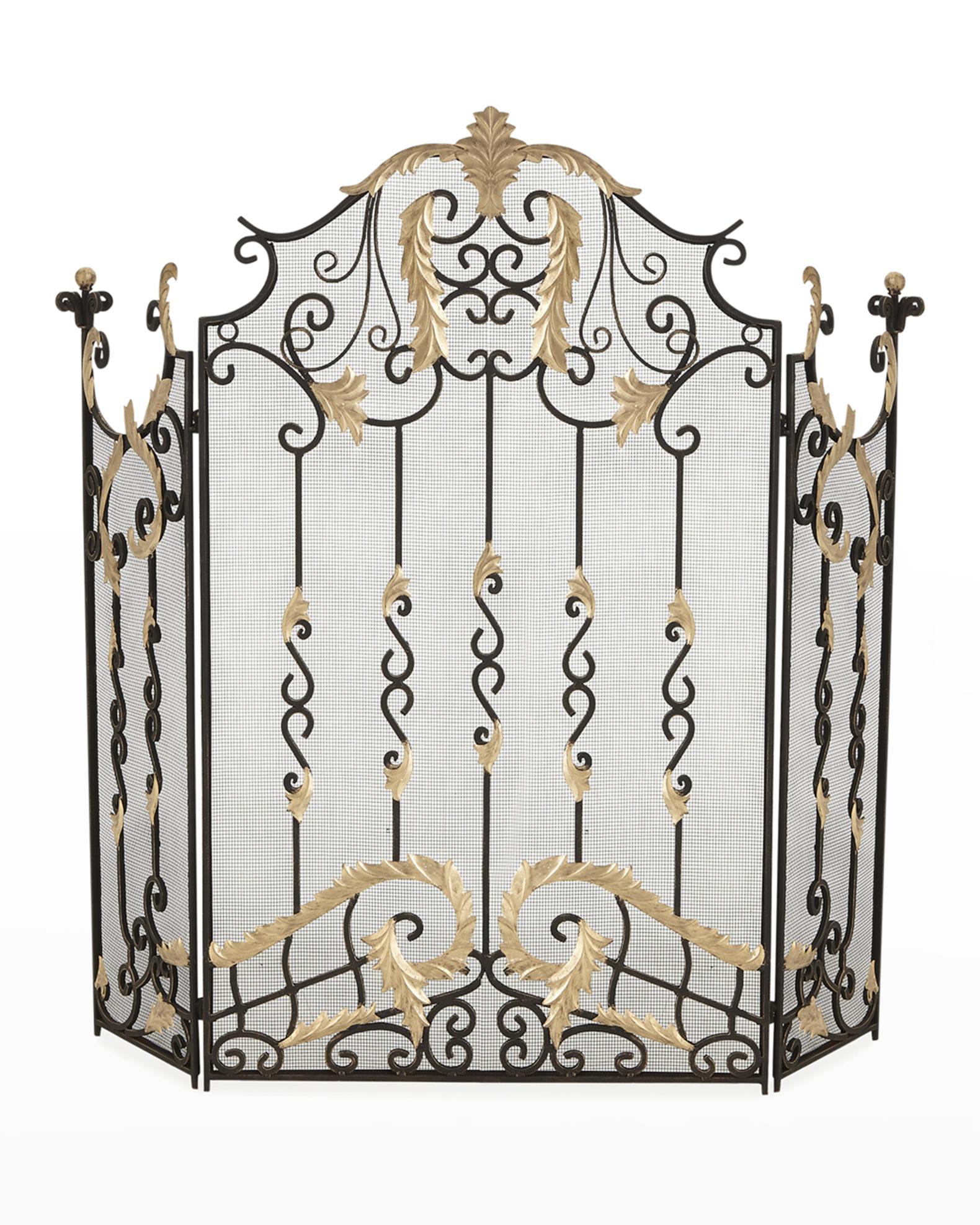 Black & Gold 3-Panel Gate Fire Screen | Neiman Marcus