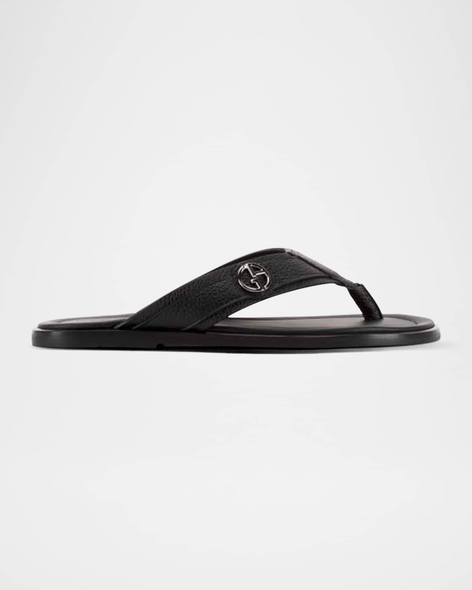 Giorgio Armani Men's Logo Leather Thong Sandals