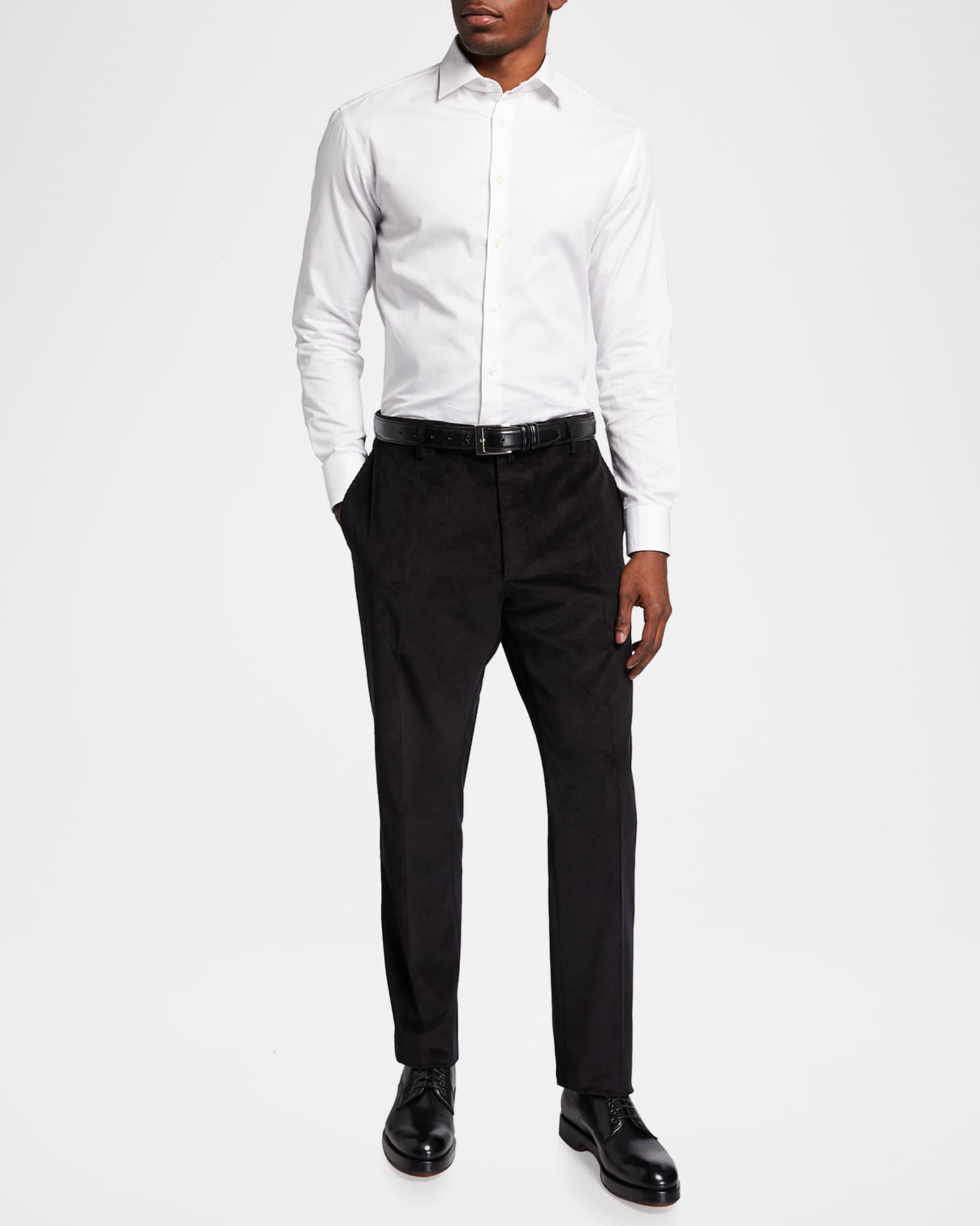 Zanella Men's 36 x 32.5 Black Soft Corduroy Flat Front