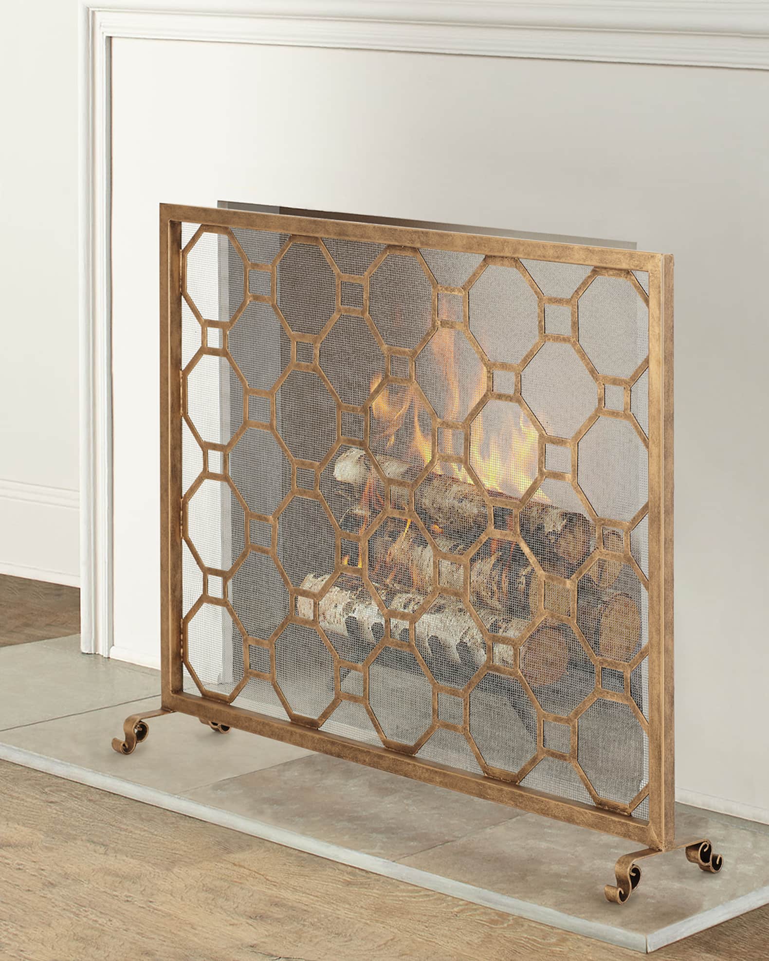 Light Burnished Gold Chinoiserie Fire Screen 0