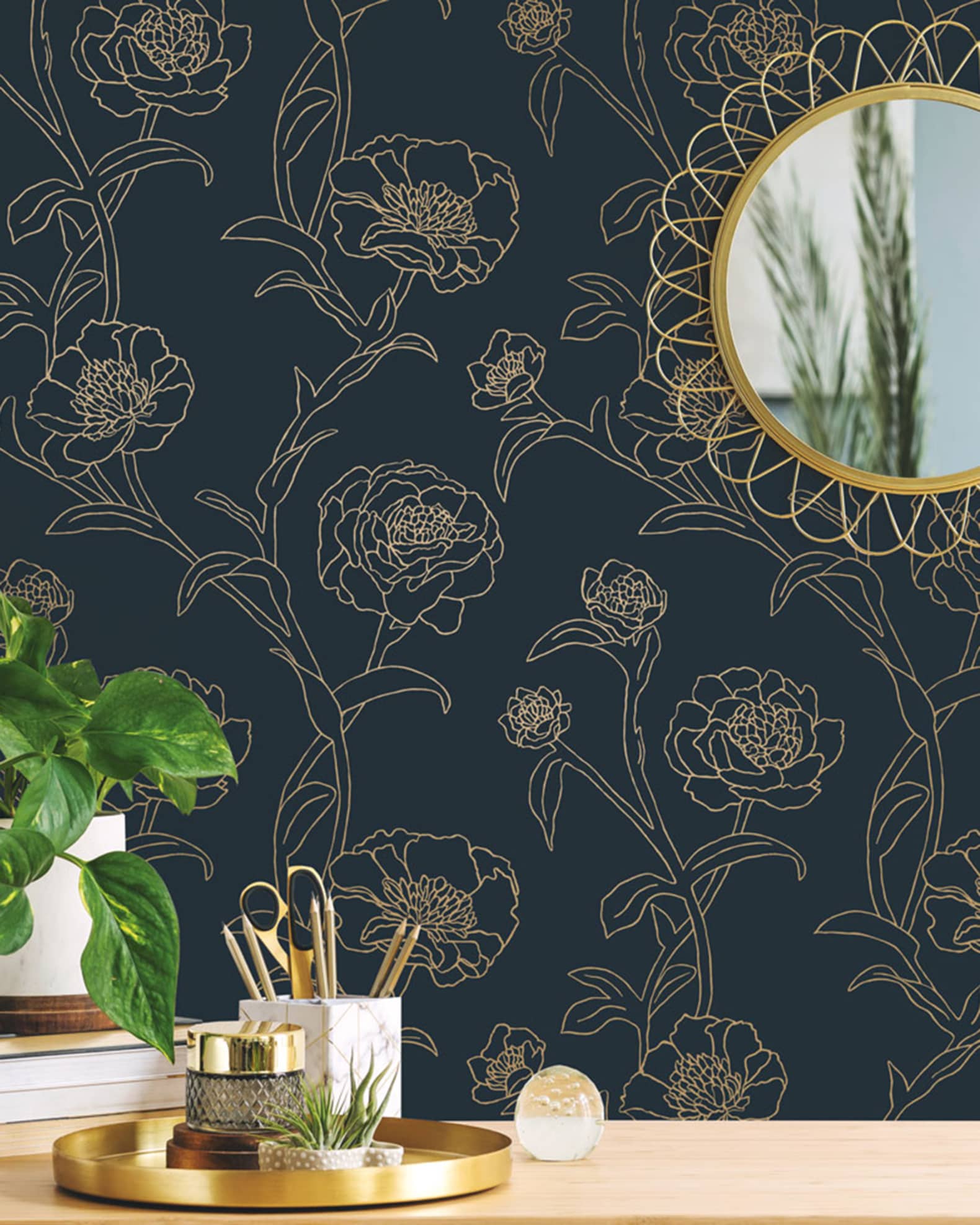 Tempaper Peonies Peel & Stick Wallpaper Neiman Marcus