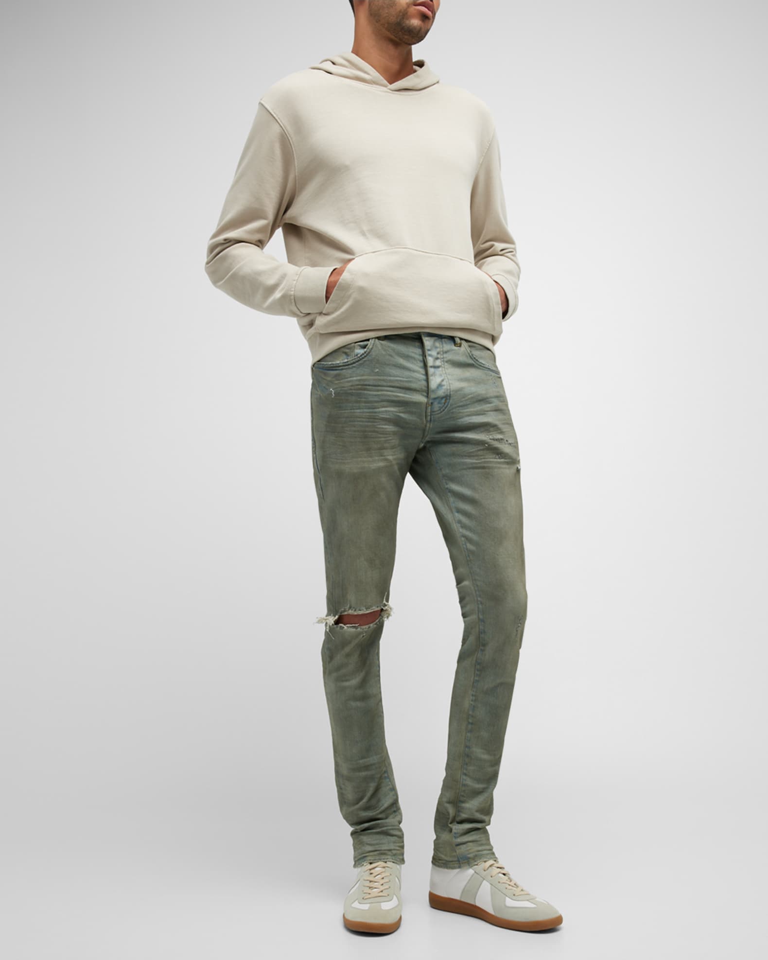 PURPLE Men's P001 Light Dirty Wax Skinny Jeans | Neiman Marcus