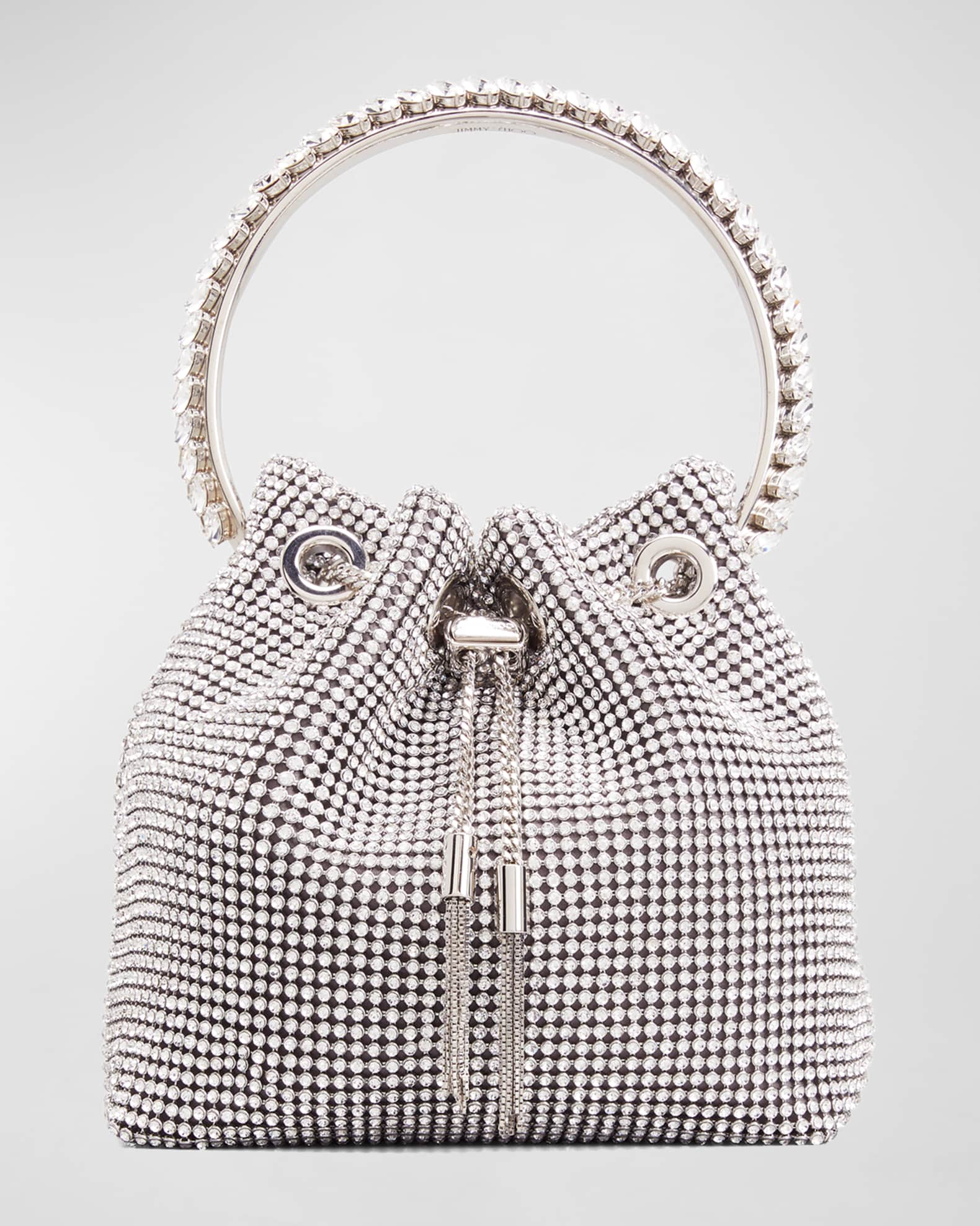 Silver Satin Crystal Mesh Bag with Crystal Handle, BON BON, Spring Summer  2021