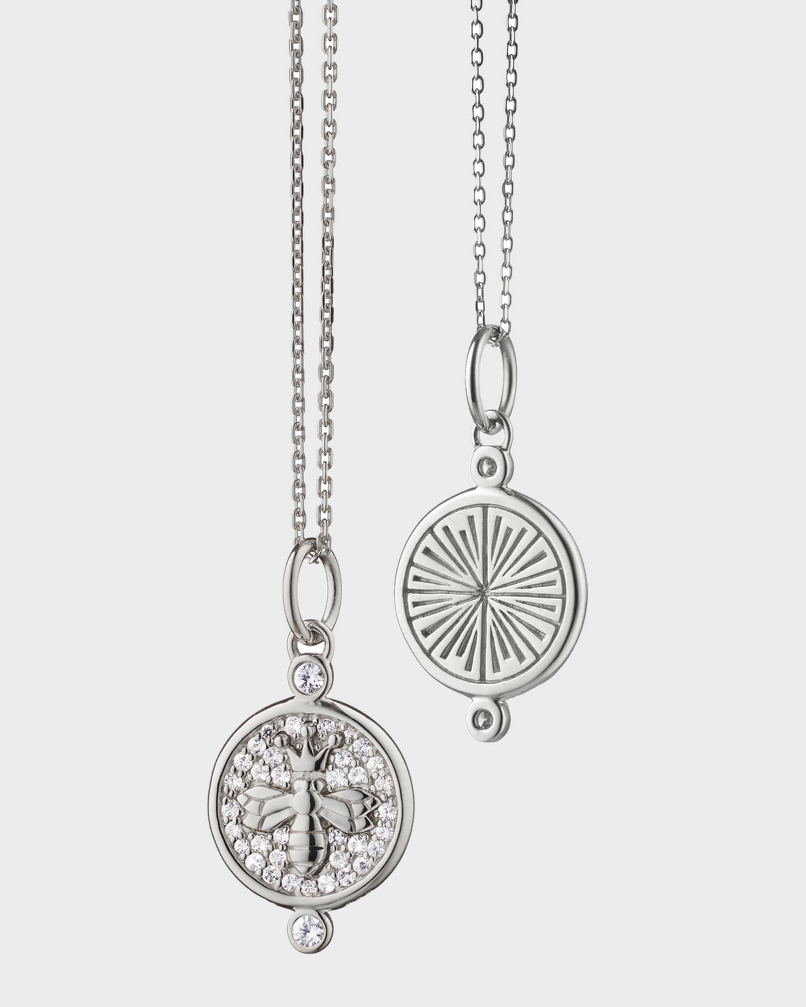 Sterling Silver Queen Bee Charm Necklace with Pave White Sapphires 0