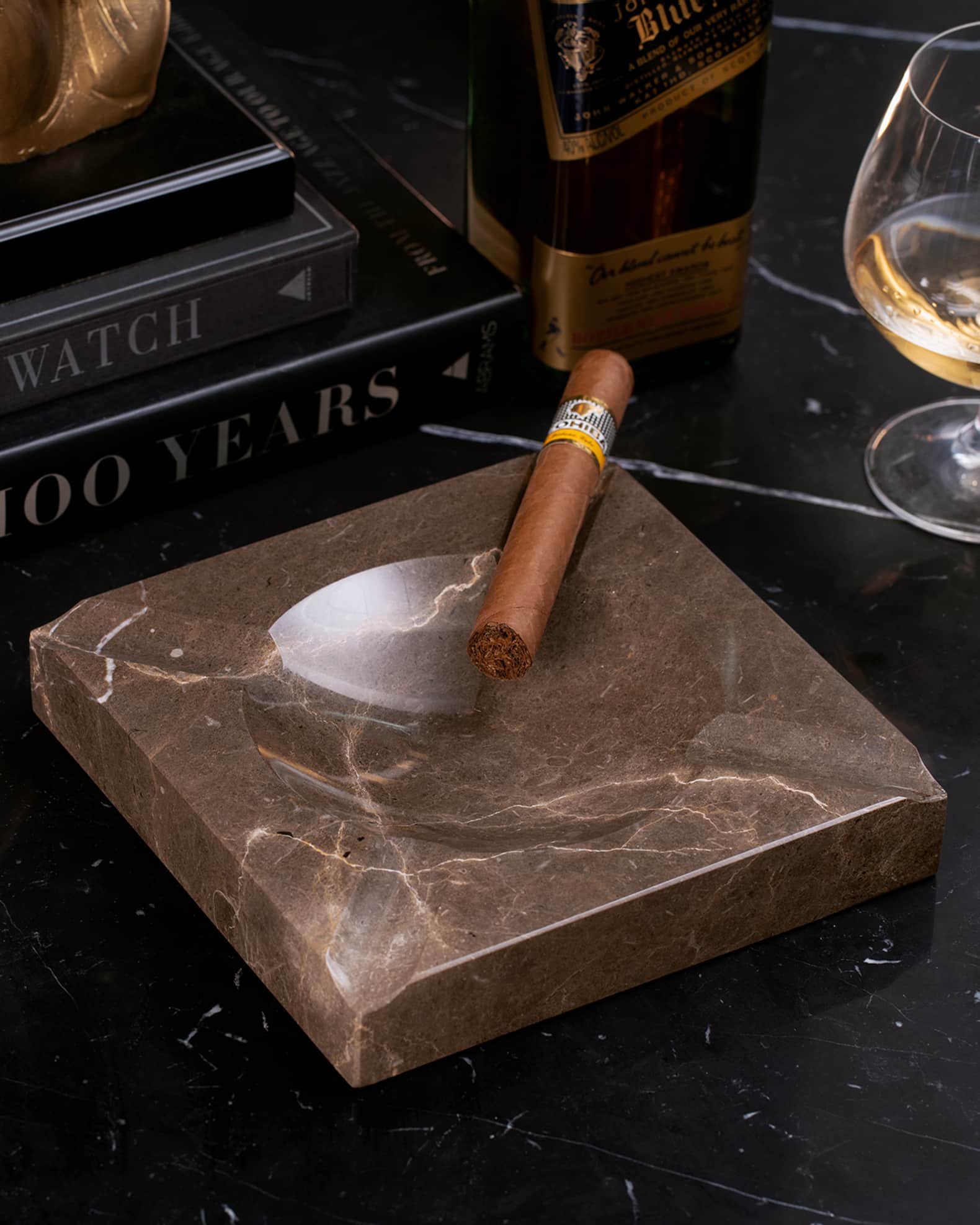 Bey-Berk Marble Four Cigar Ashtray, Brown