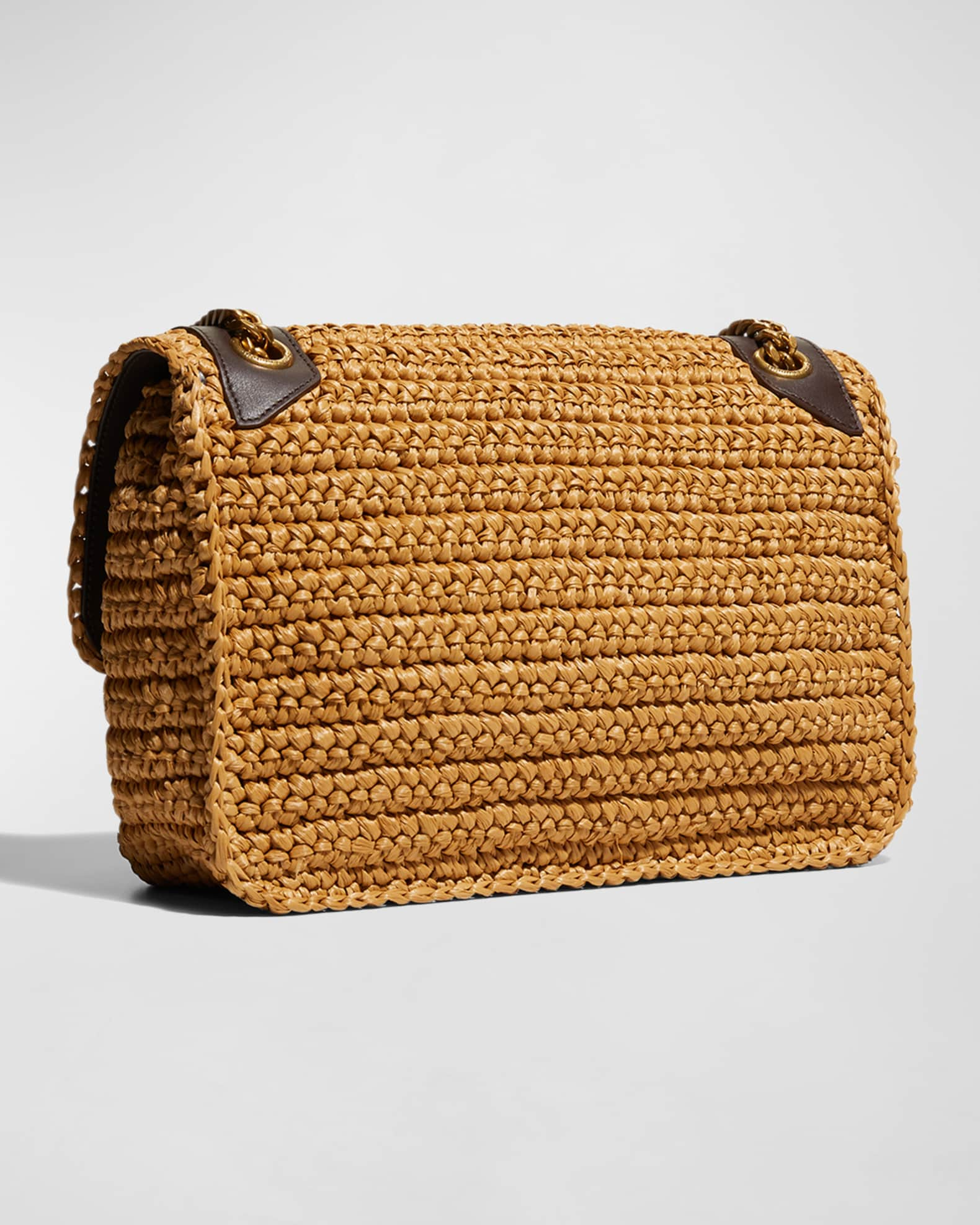 Saint Laurent Ysl Round Crochet Raffia Crossbody Bag