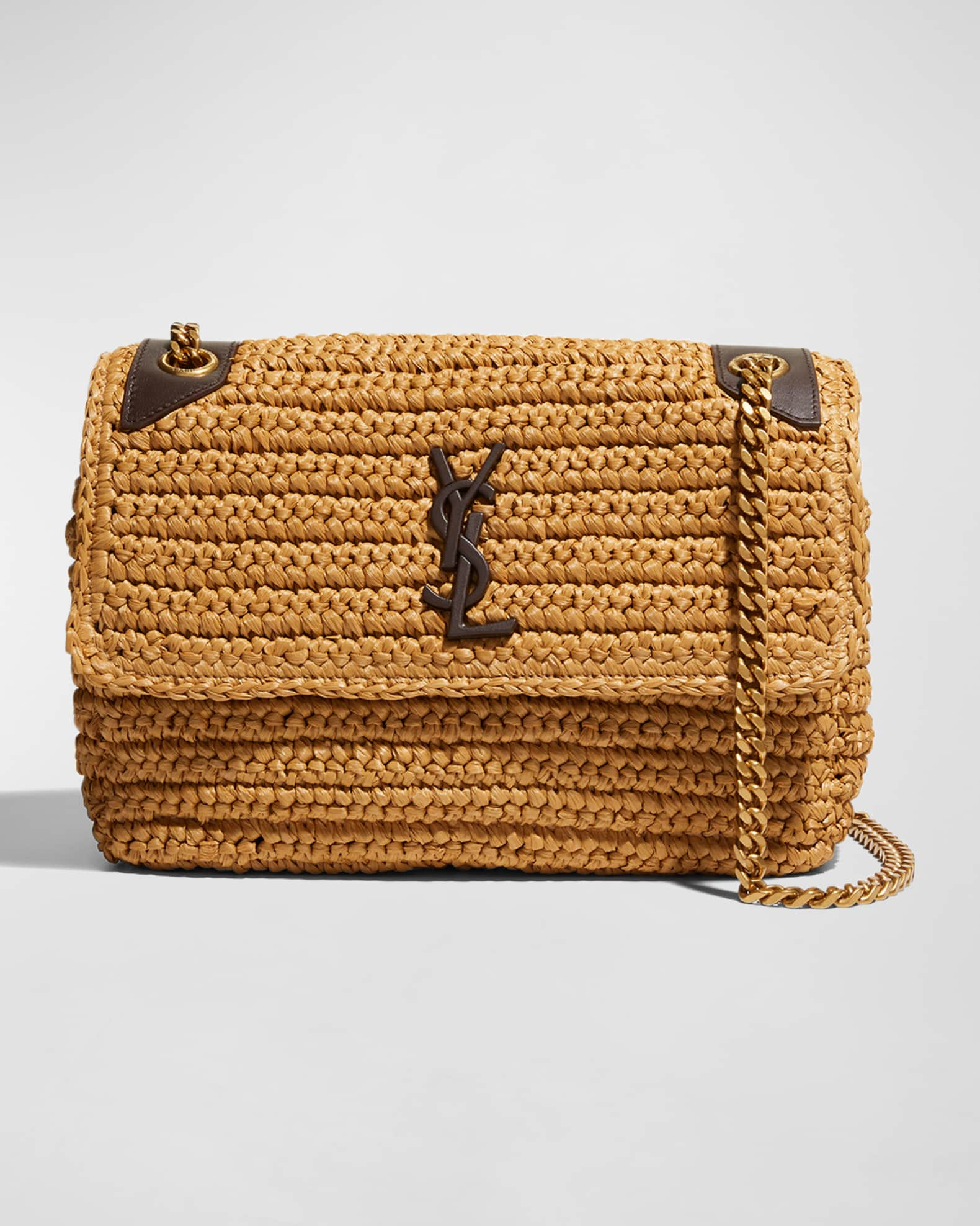 Saint Laurent Ysl Crochet Raffia Hobo Bag