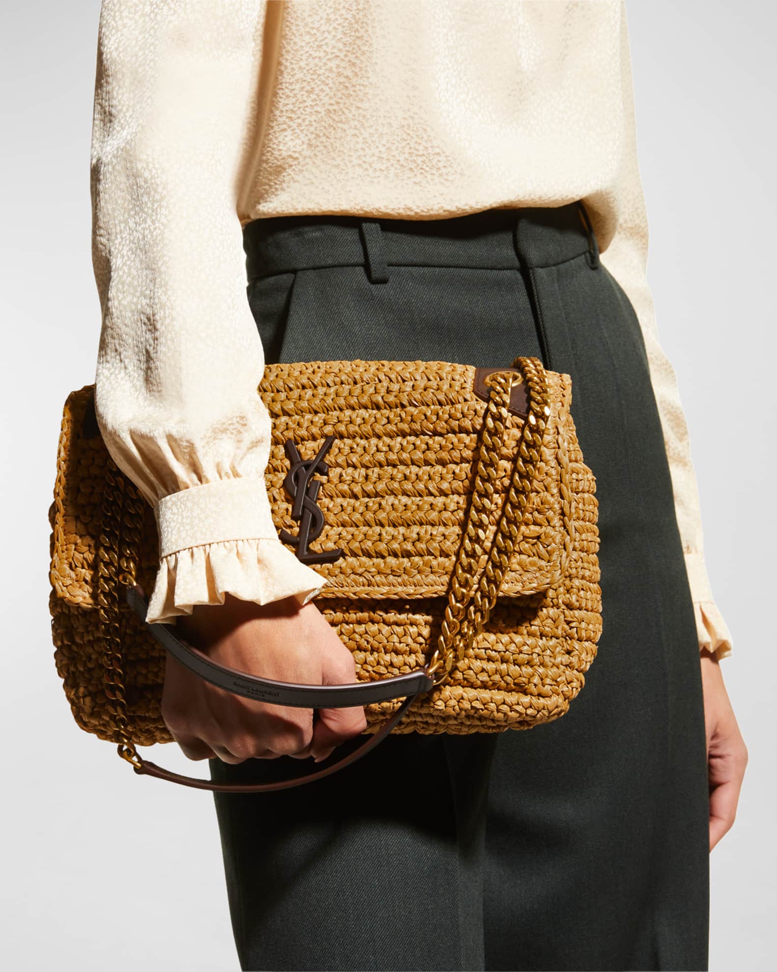 Niki medium monogram ysl raffia shoulder bag sales