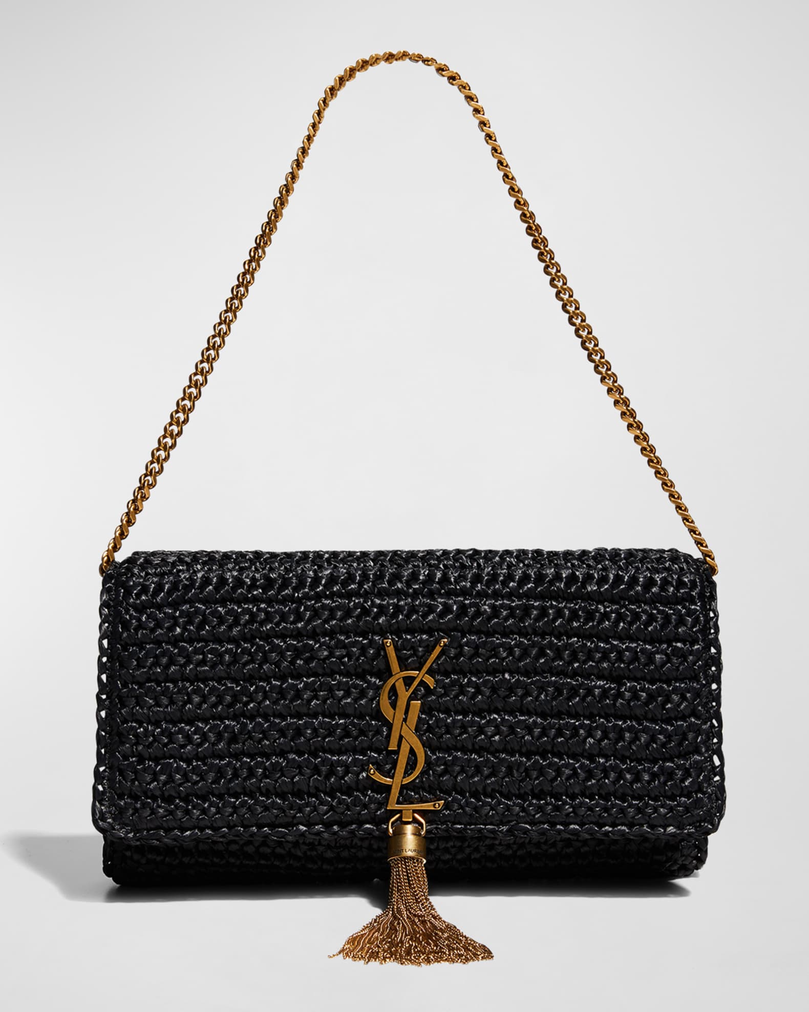 Saint Laurent Kate 99 YSL Raffia Tassel Shoulder Bag