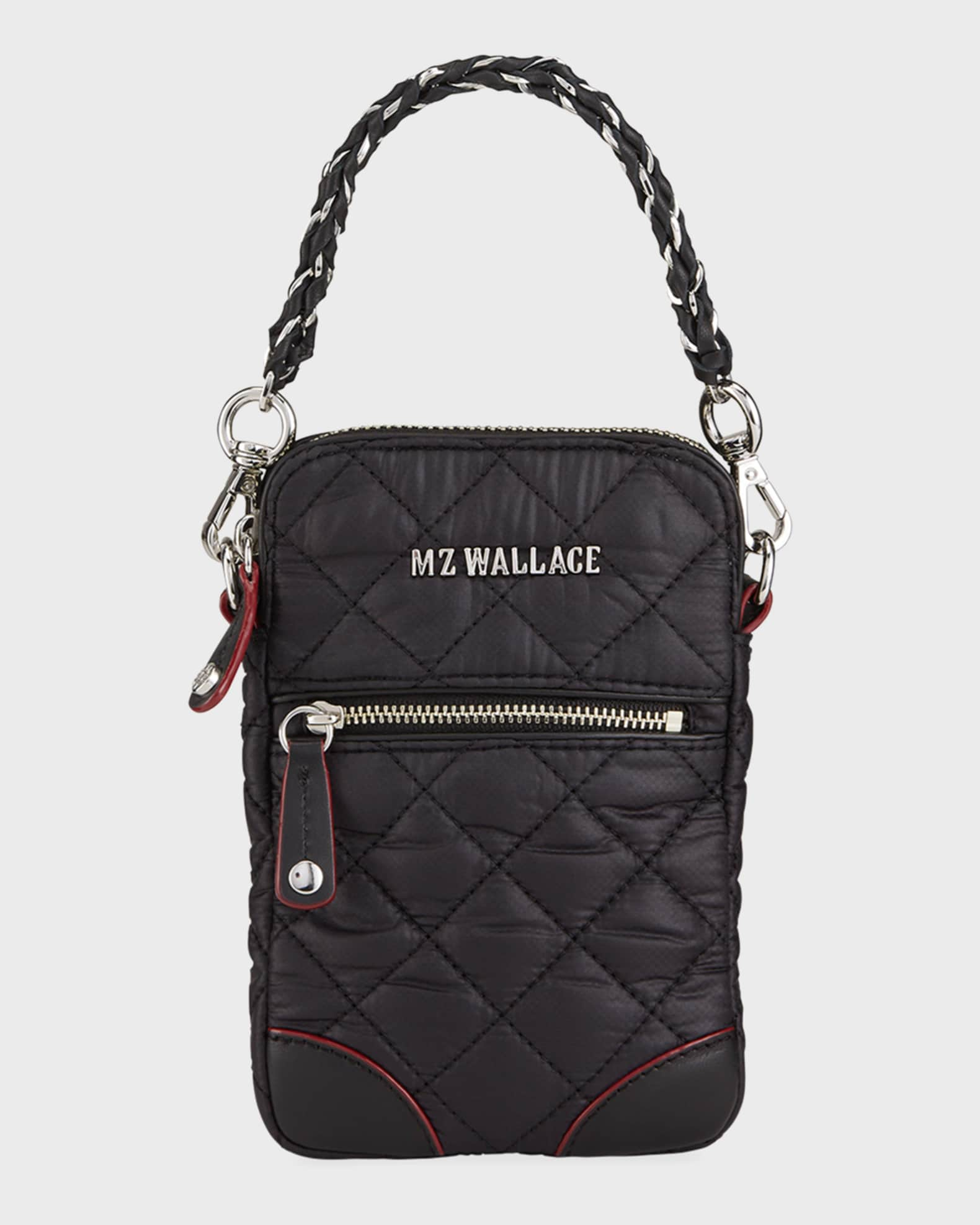 MZ Wallace Silver Metallic Mini Leather Crossbody Bag